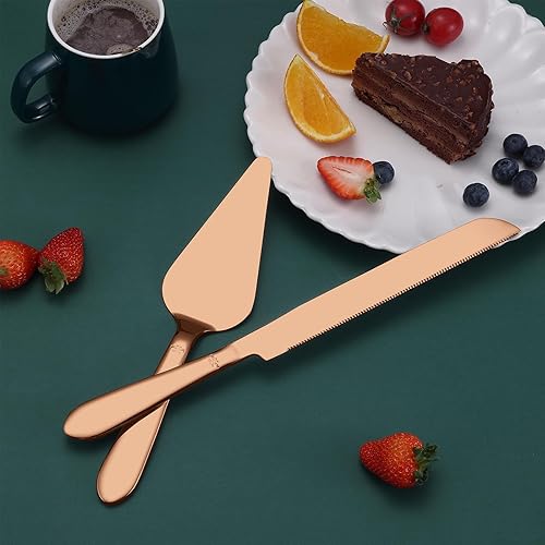 Miniatura 3 de Juego de cuchillo y servidor para pastel de boda, cortador integral de pastel más largo de acero inoxidable y espátula de pastel más ancha, elegante