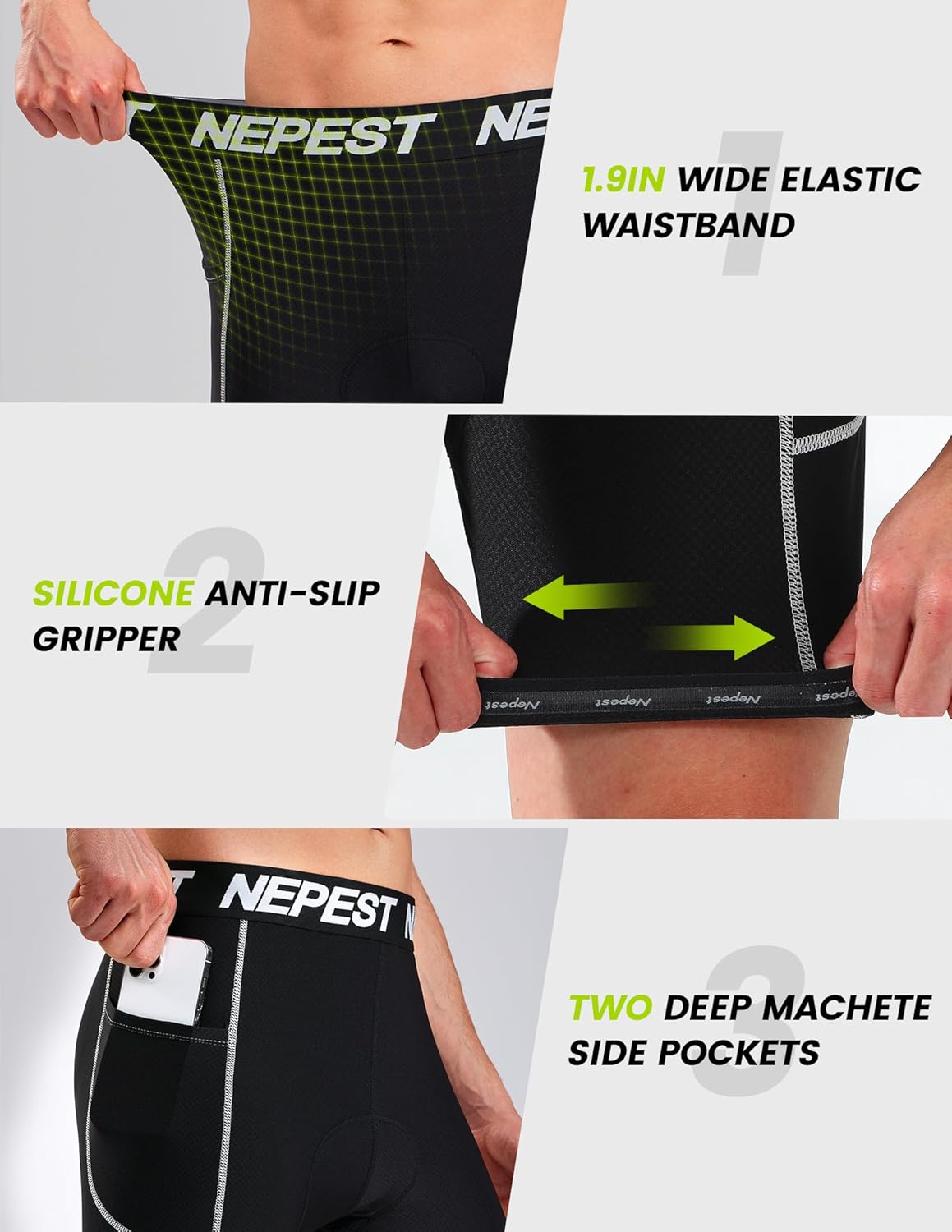 Nepest Cycling Underwear for Men Bike Shorts 4D Padded Biking Road Bicycle Biker MTB Liner Padding Shorts with Pockets - Image 4