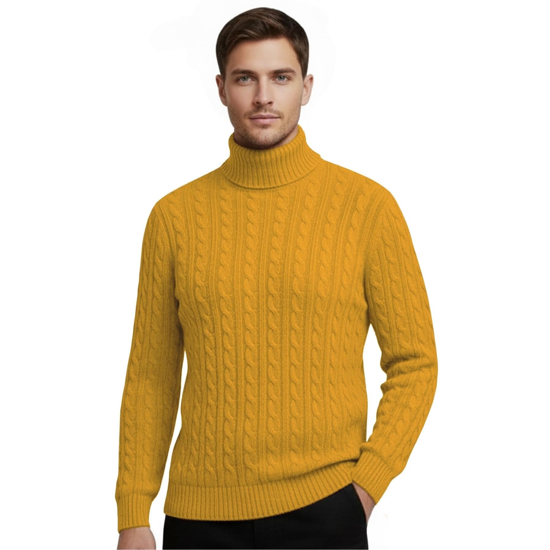 Hamishkane Men's Mustard High Polo Roll Neck Jumper, Cable Knitted Long Sleeve Turtle Neck Sweaters, Casual Pullover Winter Jumpers For Uk