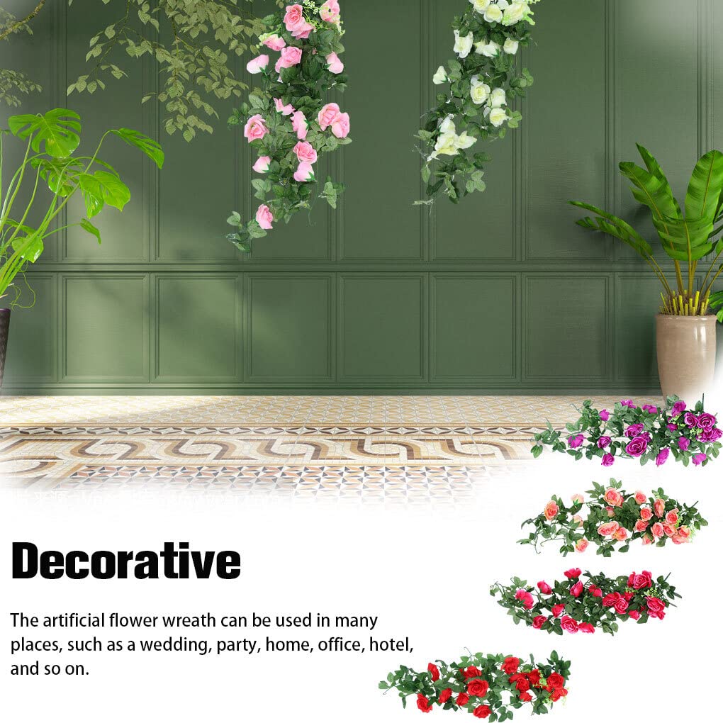 Hyakoz 2 stuks 90CM Kunstmatige Hangplanten Nep Zijde Roos Bloemen Kunstplant Hangend Klimop Plant Kunstmatig voor Buiten Binnen Bruiloft Terras-Paars