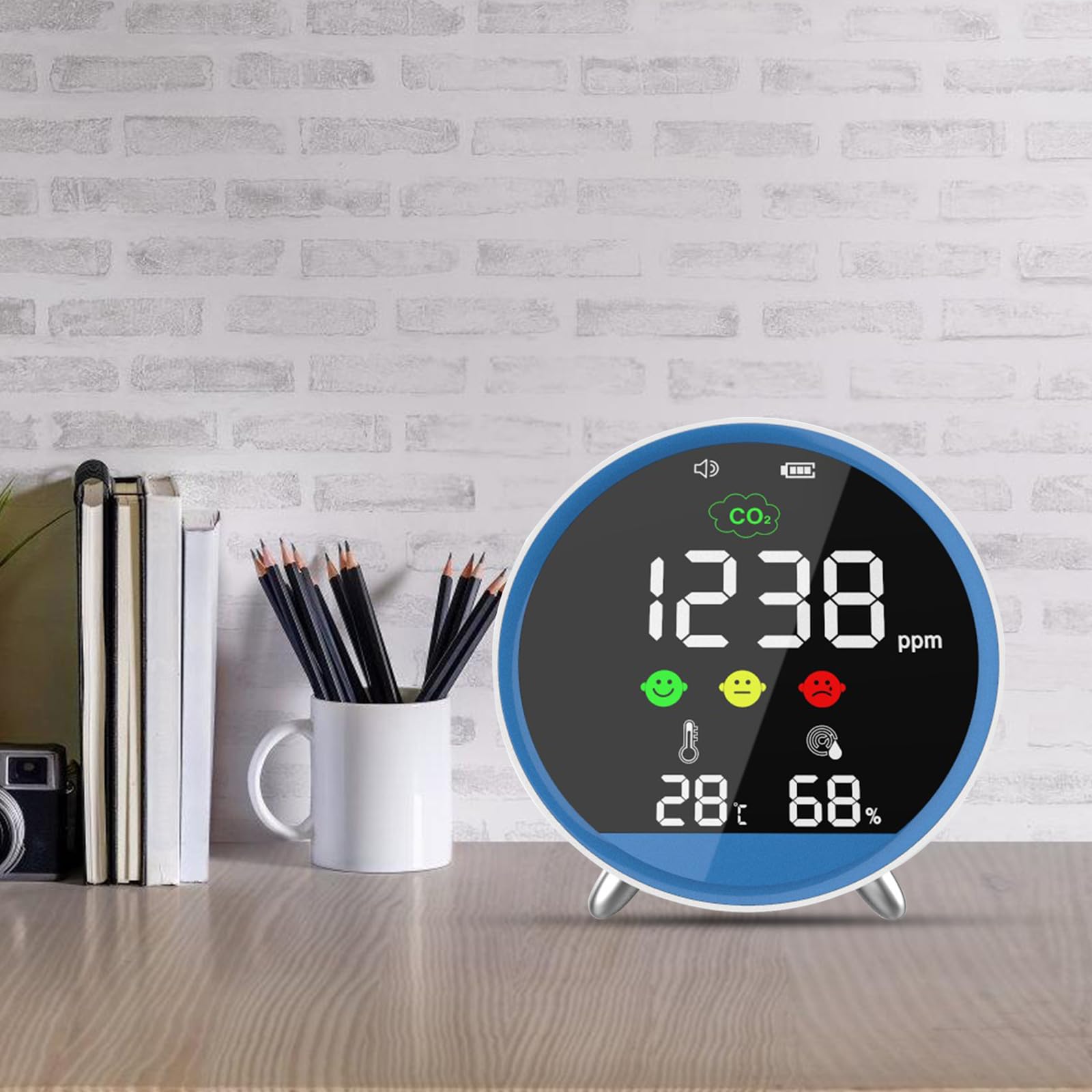 Detector profesional de CO2 con muestreo rápido de 1,5 s y función de alarma, medidor de temperatura de humedad para monitor de aire interior con batería recargable