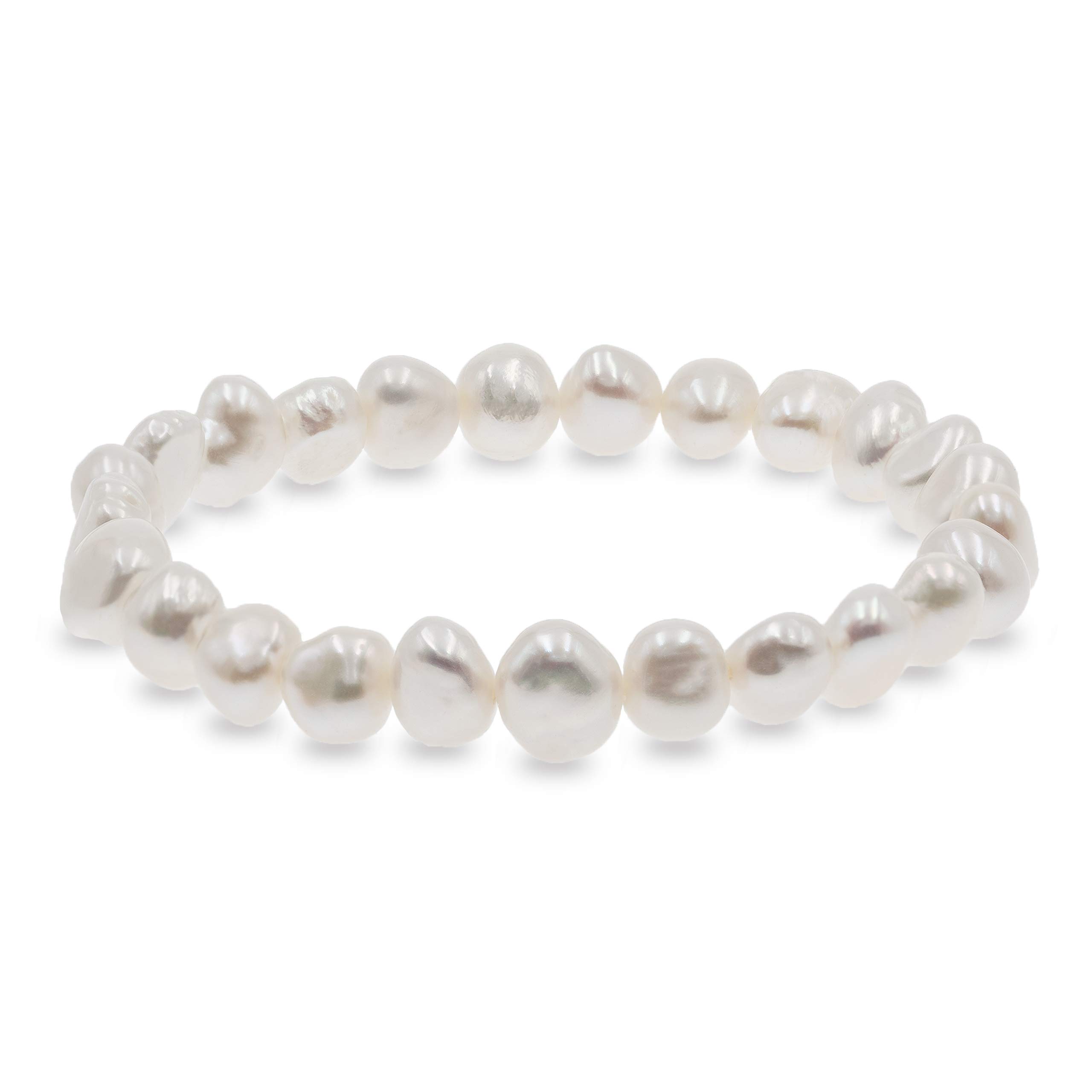 Secret & You Bracciale Elastico Con Perle Coltivate D'acqua Dolce Barocche Gemelle 11-12 Mm, 18 Cm, Bianco, Con Certificato E Scatola Regalo