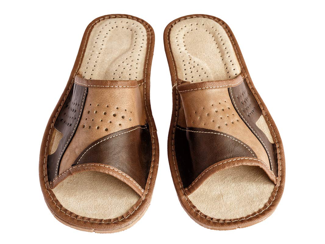 APREGGIO Pantoufles Homme Cuir – Chaussons Confortables et Pratiques – Fabriqué à la Main - 40/46 EU