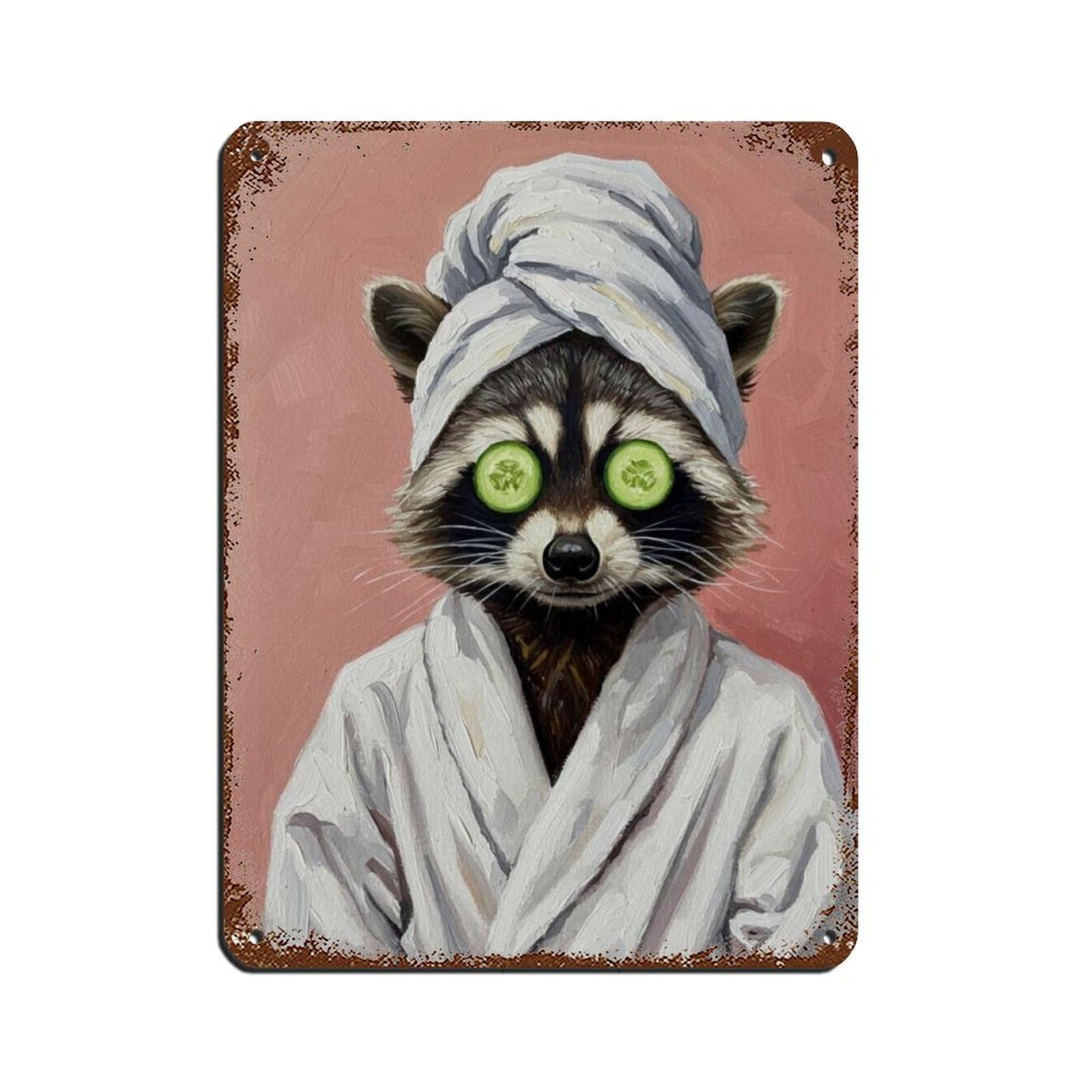 Bathroom Spa Art, Raccoon,bath Kids Décor Retro Poster Metal Tin Sign Chic Art Retro Iron Painting Bar People Cave Cafe Family Garage Poster Wall Decoration 12x16inch(30x40cm)