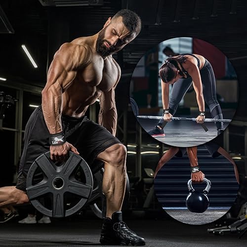 Miniatura 7 de LIONCO Correas de levantamiento de pesas para gimnasio  Correas de muñeca acolchadas resistentes para peso muerto, levantamiento de potencia,