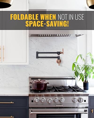 Miniatura 9 de WOWOW Grifo de llenado de ollas de níquel pulido, relleno de olla de latón macizo, montaje en pared, grifo de estufa de cocina con brazos oscilantes