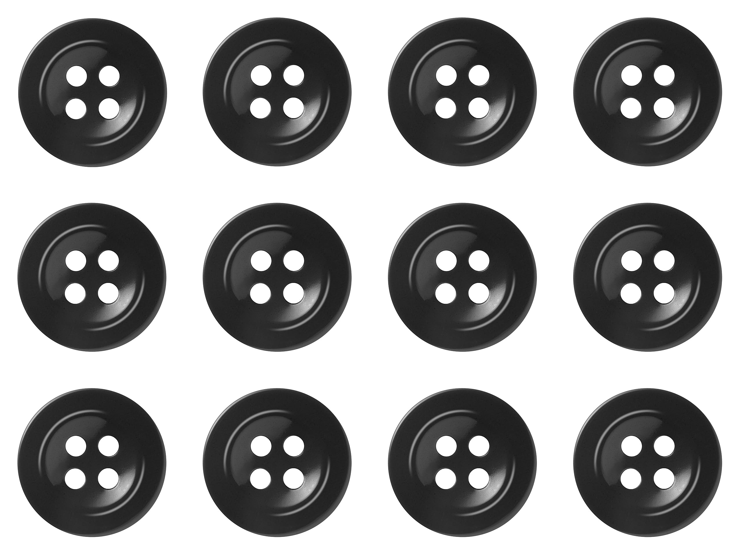 Pack of 12 Black 17mm Round Sew On Buttons for Trousers with Braces Suits Skirts Domed 4 Holes, Pack of 12 17mm Buttons