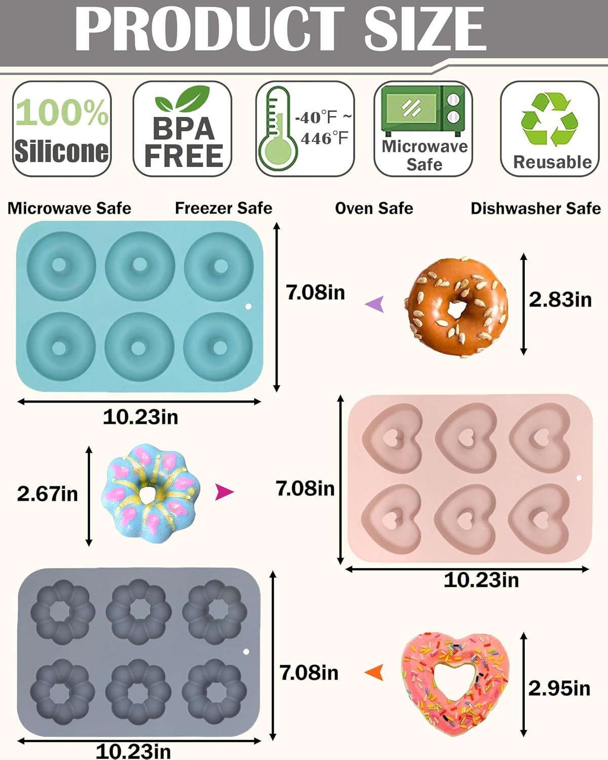 3 Pack Silicone Donut Pan for Baking, Non-Stick Doughnut Pan, 6 Cavity Heritage Bundtlette Cake Silicone Mold for Baking (Blue+Gray+Pink) - Image 2