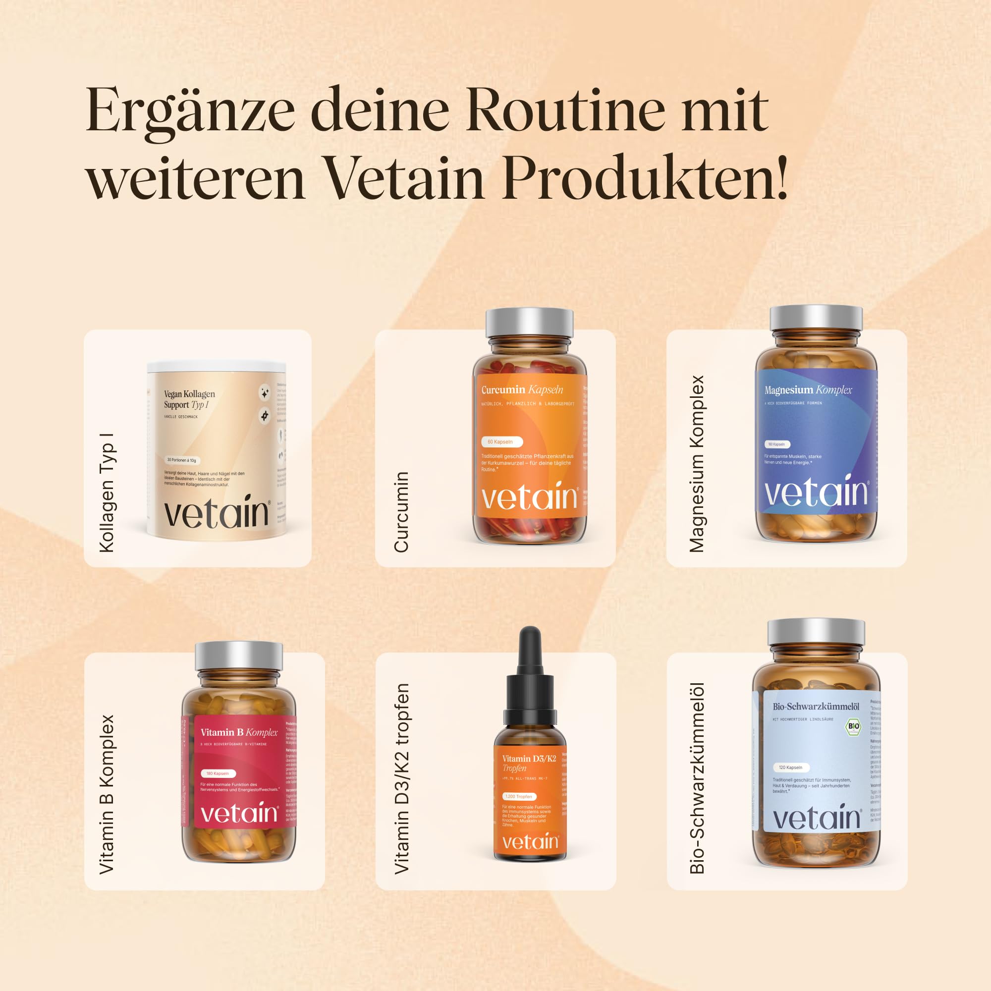 VETAIN Colágeno vegano tipo 2 [300 g] – Con VeCollal, cúrcuma, vitamina C, zinc y biotina, para huesos y articulaciones, sin azúcar añadido, producido en Alemania, sabor a vainilla