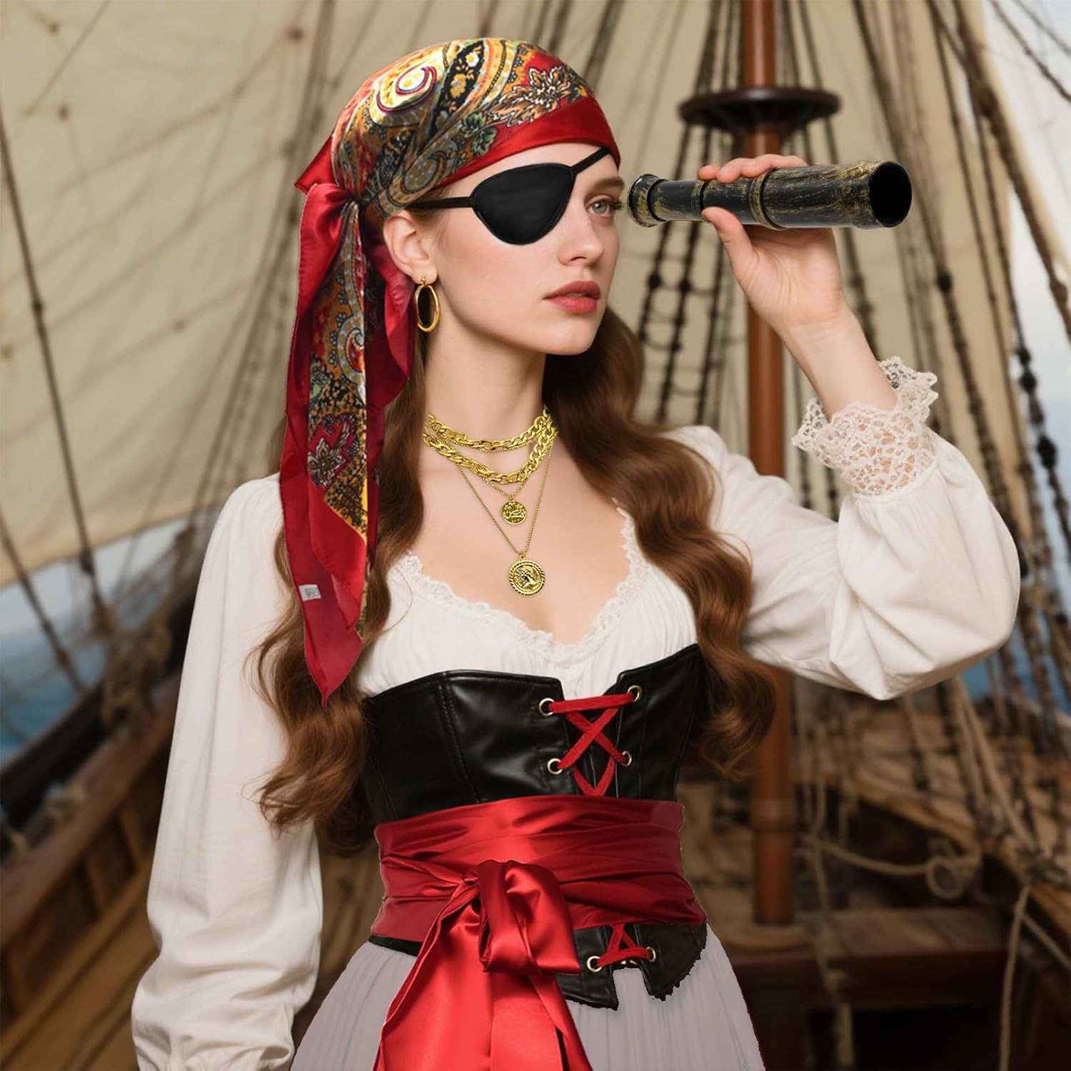 Anxingo Pirate Costume Accessories Set, Binoculars, Bandanas, Belts, Eyepatches, Accessories Suitable for Parties, Cosplay, Halloween and More - Image 6