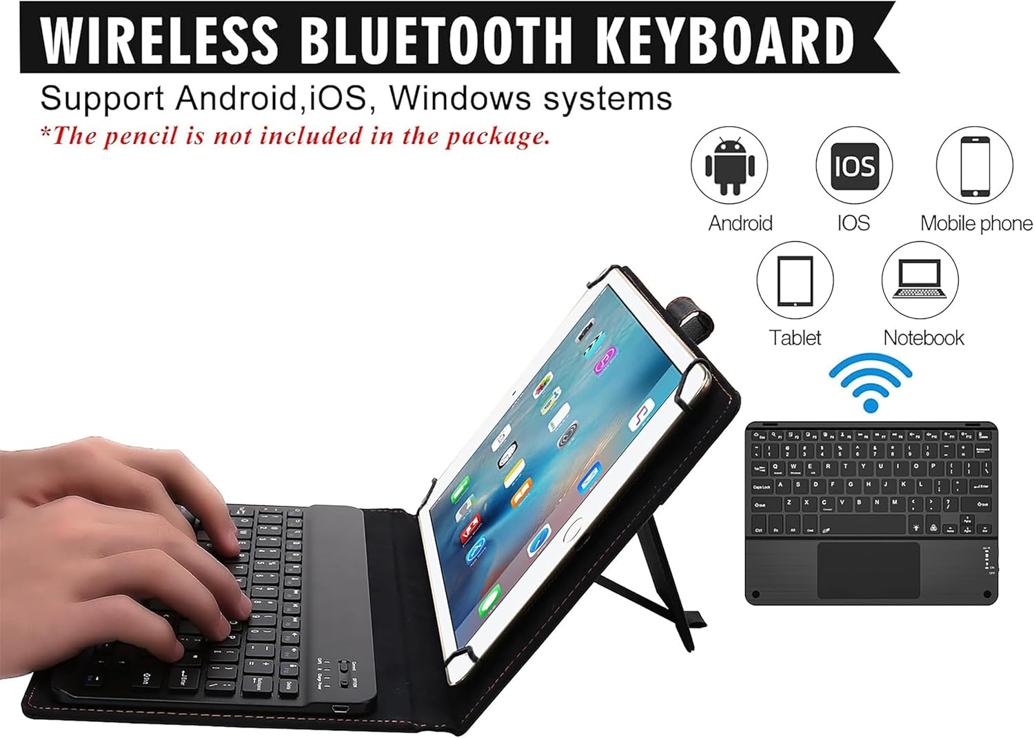Universal Tablet Keyboard Case 9"-11" inch with Touchpad, 2-in-1 Bluetooth Wireless Keyboard Case, Stand Folio Tablet Case Protective Cover for 9",9.7",10.1",10.2",10.5",10.9",11"