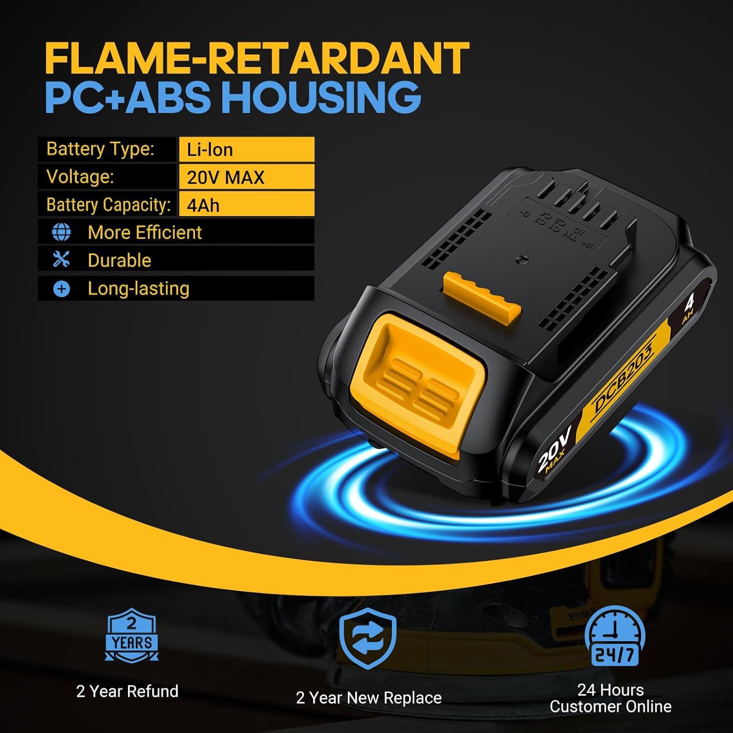 4Ah Replacement Compatible for Dewalt 20V MAX Battery with High Capacity Batteries Cordless Power Tools 20 Volt DCB201 DCB203 DCB204 DCB205 DCB206 DCD DCF DCG (2 Pack MAX 4.0Amp 20V)