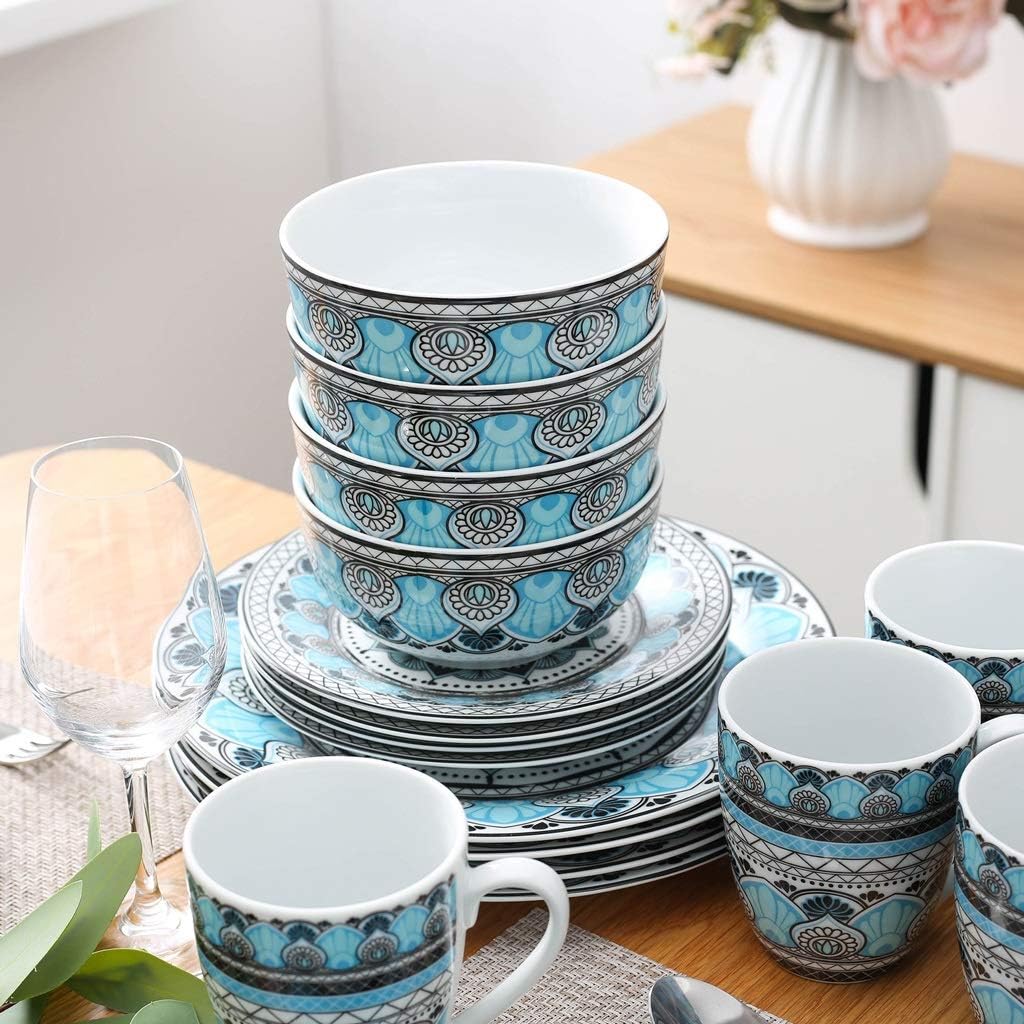 32-Piece Ceramic Porcelain Dinner Plate Tableware Set with,Dessert,Cereal Bowl,380ml Mug