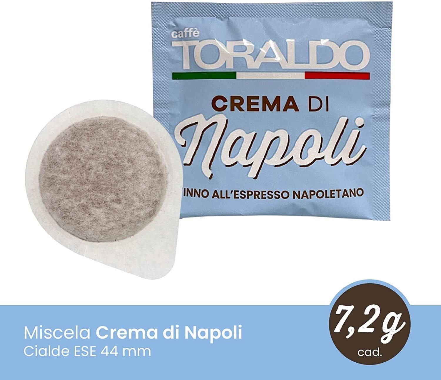 8x Caffè Toraldo Crema di Napoli E.S.E. Pads – 50 Stück (44 mm) | Neapolitanische Röstung, kräftig & cremig – einzeln verpackt, ESE kompatibel + Beni Culinari Kostenloser Schlüsselanhänger