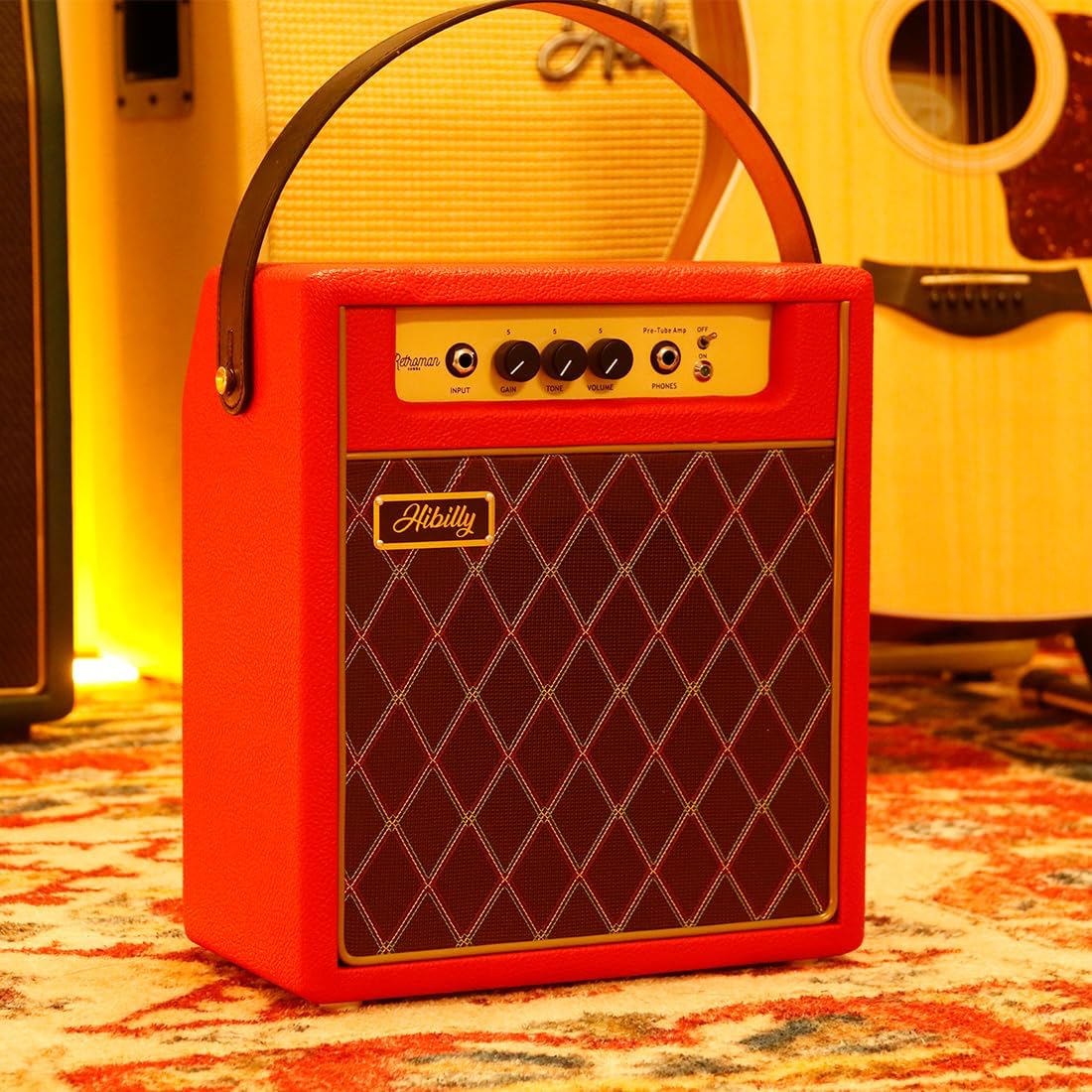 2026 Retroman Combo Pre-Tube Guitar Amplifier -Compact and Powerful Amp for Professional Performances and Practice Sessions Red Color