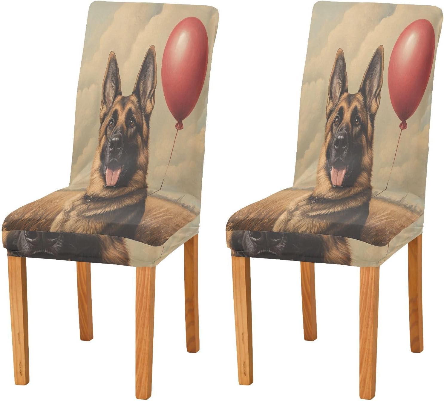 ALAZA Chair Covers for Dining Room, German Shepherd Dog with Balloon Stretch Chair Cover Sets Chair Protector Removable Washable for Ktichen Restaurant Hotel