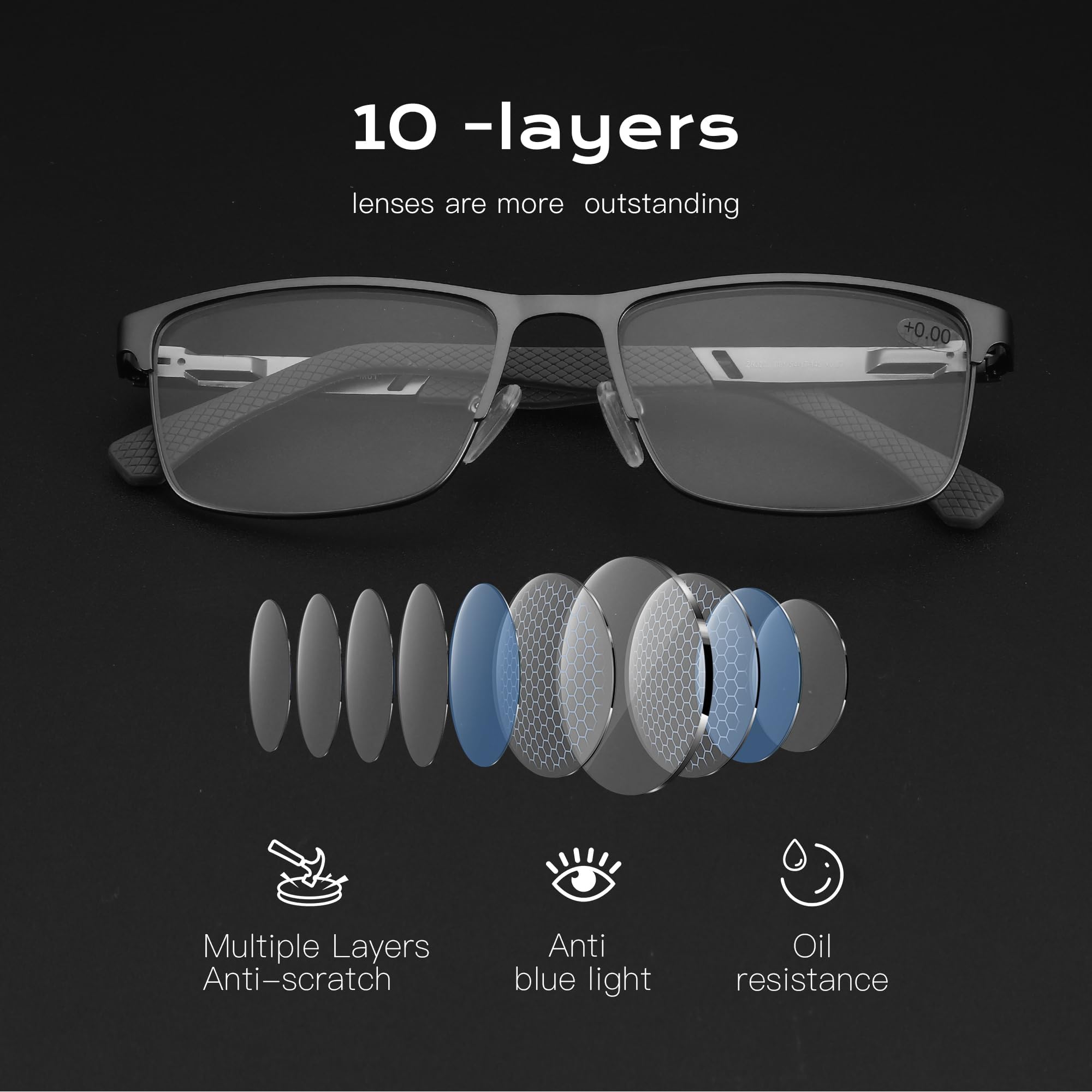 ZENOTTIC Lunettes de Lecture Anti Lumière Bleue Fibre de Carbone Métal Monture Carrée