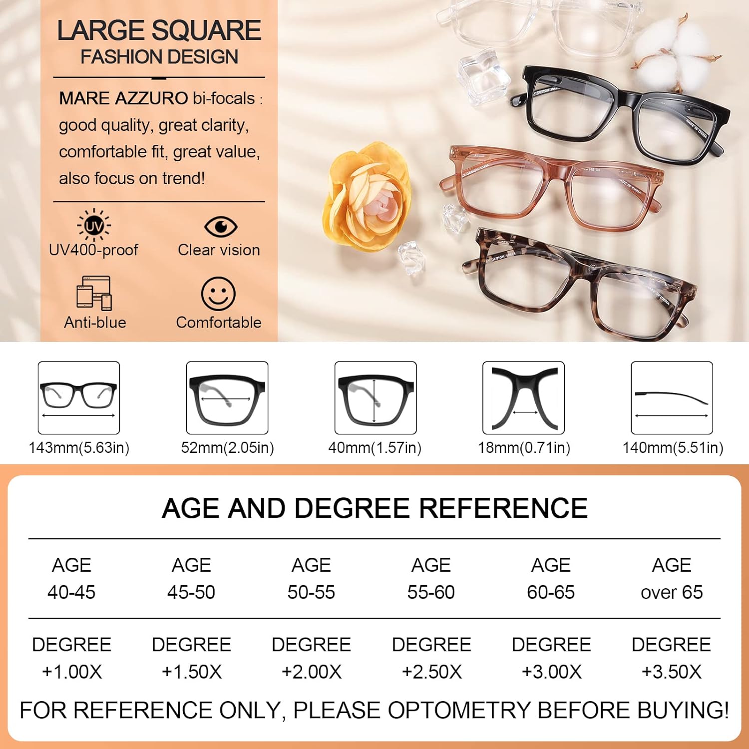 MARE AZZURO Large Bifocal Reading Glasses Women Blue Light Blocking Readers 1.0 1.25 1.5 1.75 2.0 2.25 2.5 2.75 3.0 3.5 - Image 5