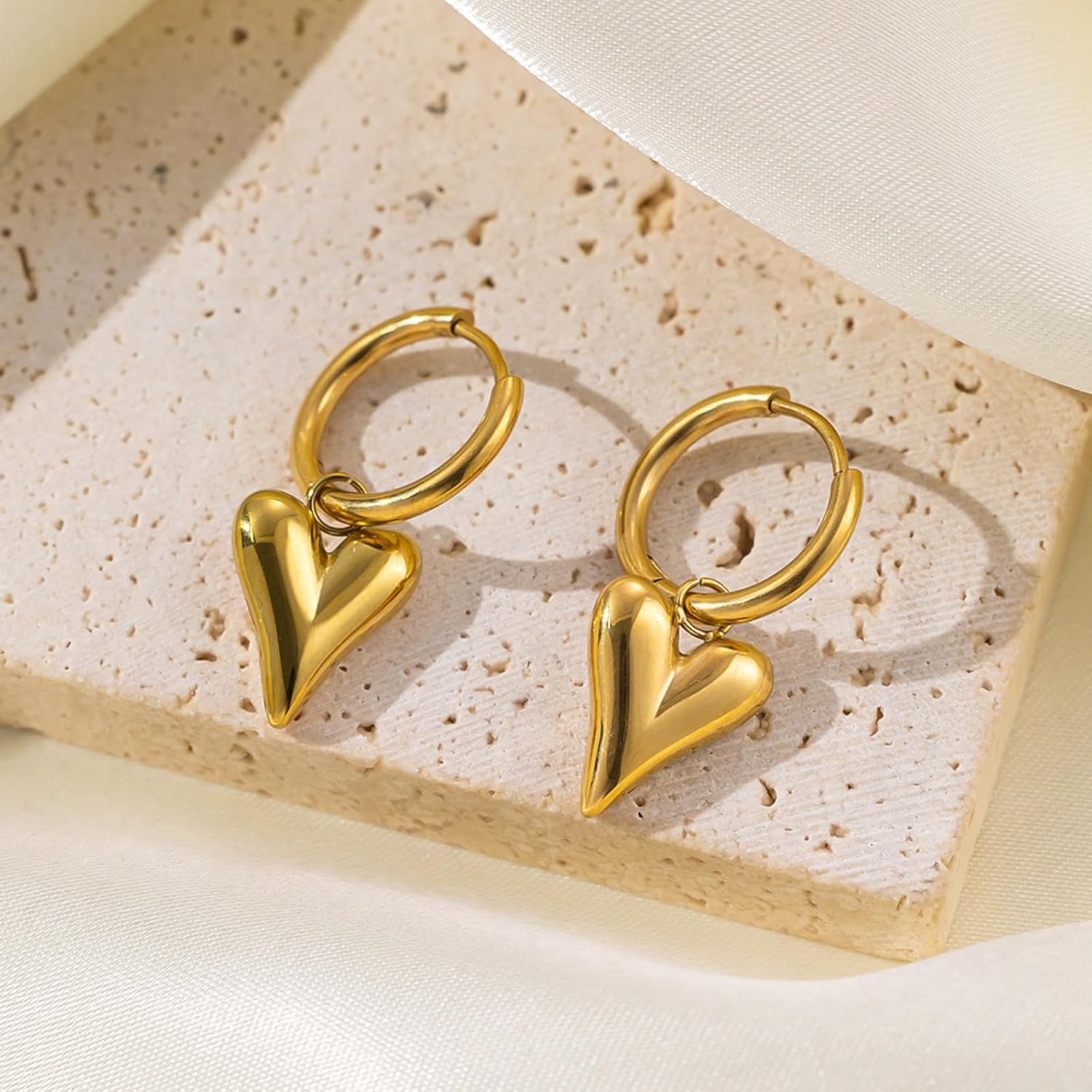 Charm Heart Huggie Hoop Earrings for Women,Lightweight 14K Gold Plated Love Heart Drop Dangle Earrings Minimalist Jewelry - Image 5