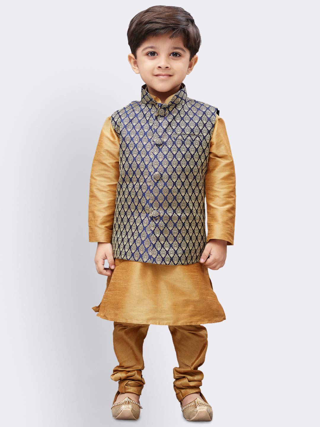 Jbn Creation Boys Silk Blend Rose Gold Kurta Pyjama Jacket Set - Elegance For Festivals_Vasbjbu005Nbkrg001Nprg_14