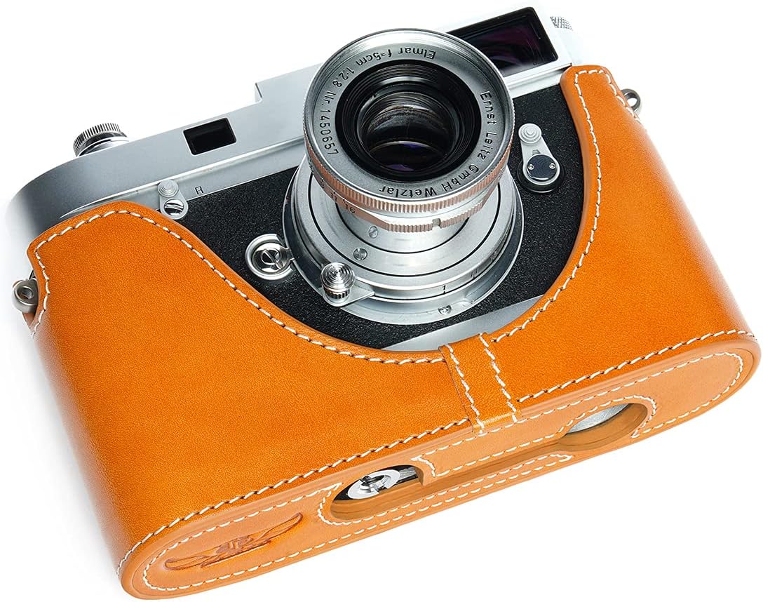MP&M6 Case, BolinUS Handmade Genuine Real Leather Half Camera Case Bag Cover for Leica MP/M6/M4/M3/M2/M1/MDa (with Fast Film Processor) Film Camera (Yellow)