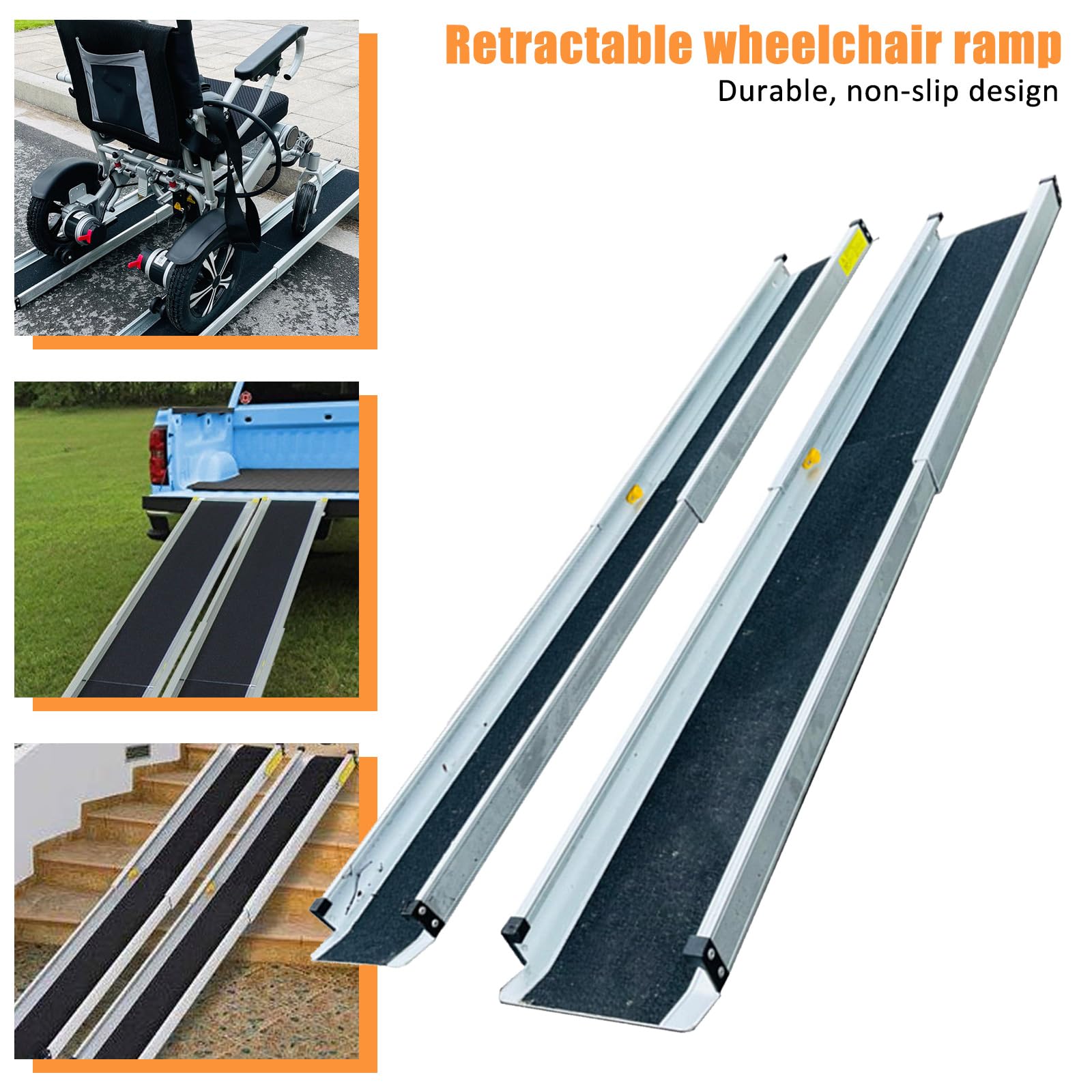 Rampa telescópica para silla de ruedas de 7 pies, rampa de umbral de aluminio portátil ajustable, rampa plegable para scooter de movilidad con superficie antideslizante para puerta del hogar
