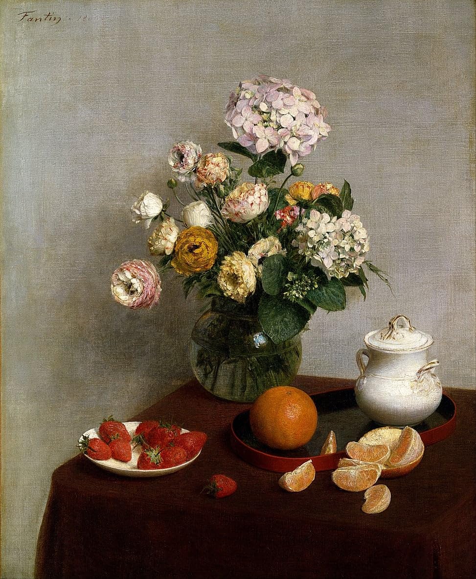 Peinture sur toile fleurs et fruits Fantin-Latour 60x90cm SERENDIPITP