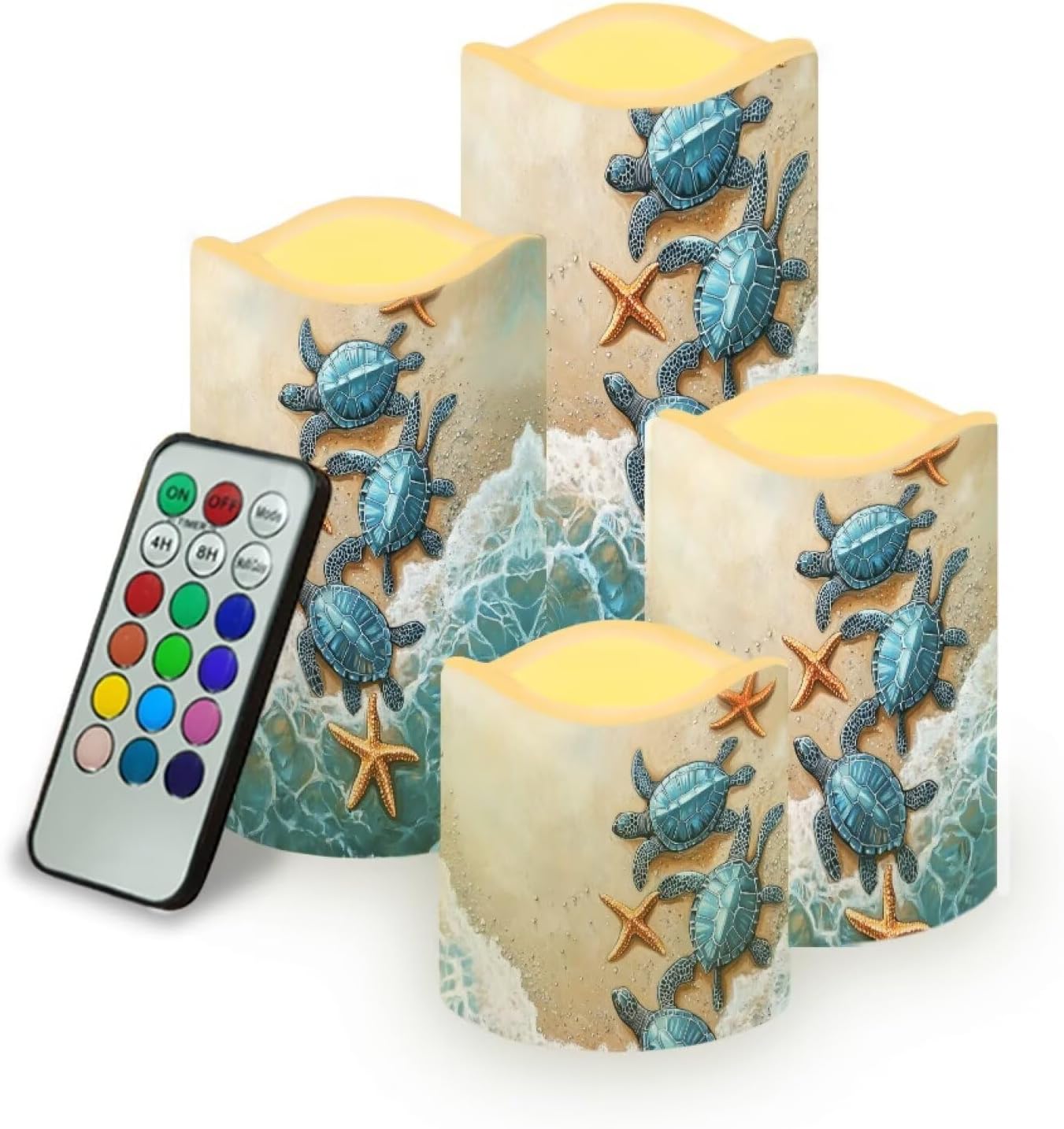 Ystardream 4PCS Flameless Candle Sea Turtle Led Flameless Candles with Remote Fake Candles that Look Real for Home Living Room Bathroom Bedroom Decor,Starfish