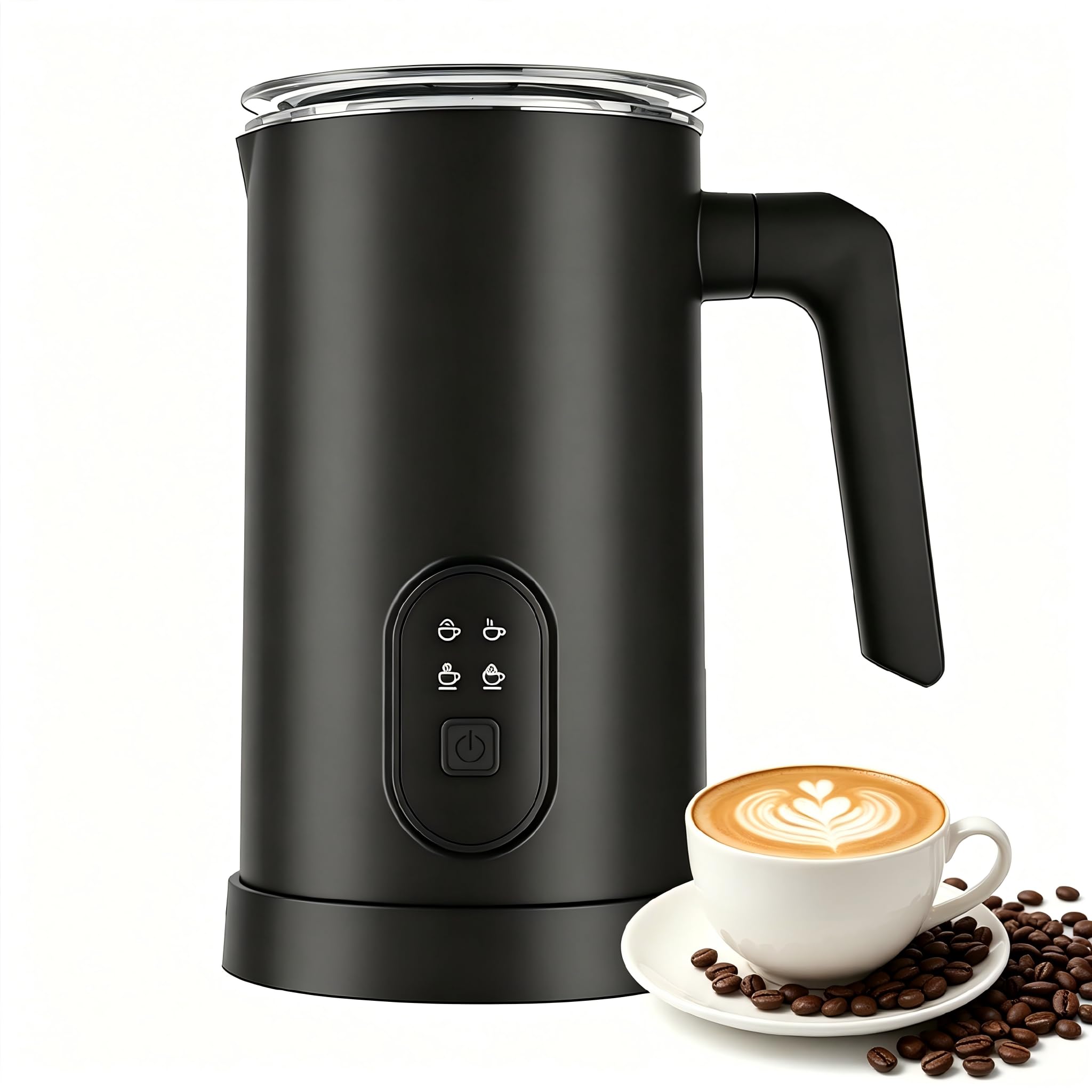 Espumador De Leche Eléctrico 350ml 4 Modos, Mousseador De Leche Caliente Fría con Interior De Acero Inoxidable 304, Calentador Automático para Latte Cappuccino Café Y Chocolate Caliente