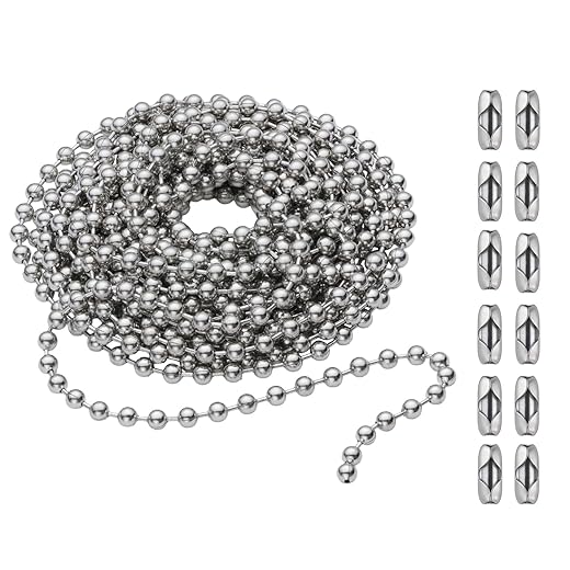 SmoTecQ 10 Feet (120 Inch) Ceiling Fan Pull Chain Extension - Nickel Plated Silver - 3mm Beaded Ball Chain with 12 Connectors - Rust Proof Solid Brass for Light Fixtures & DIY Crafts