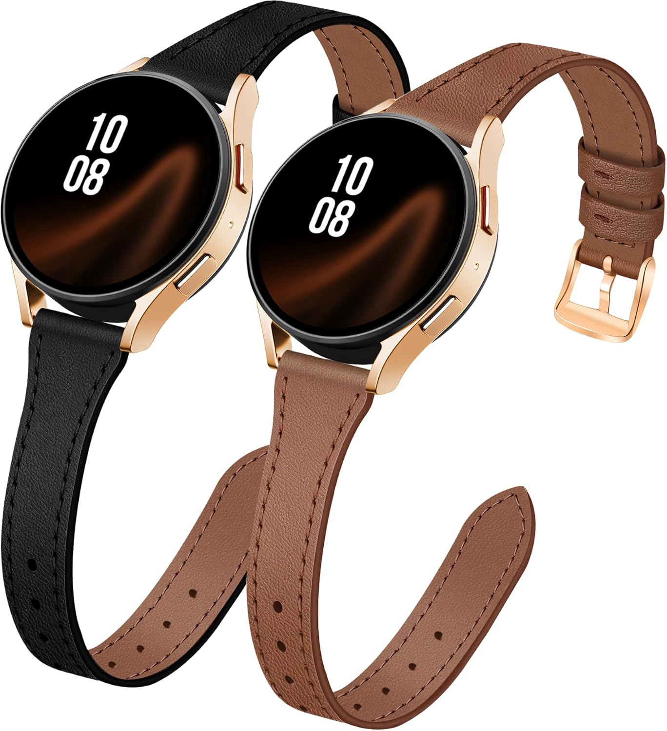JR.DM 2 Pack Slim Leather Bands Women Compatible with Samsung Galaxy Watch 7/6/5/4/Active 2/4 Classic/6 Classic/5 Pro/FE 40mm 42mm 43mm 44mm 45mm 46mm 47mm, Top Leather Soft Watch Thin Straps，20mm