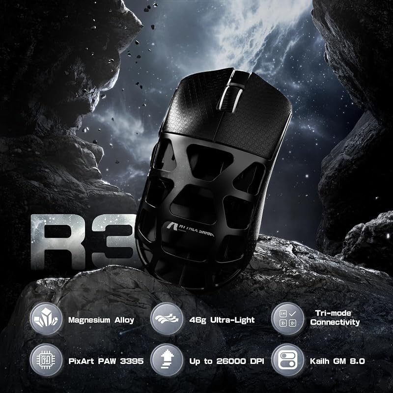 ATTACK SHARK R3PRO Ultrakönnyű Gamer Egér, 46g Magnézium Ház, 8000Hz Vezeték Nélküli, 26000 DPI, PixArt PAW3395 Szenzor, Spirál Kábel, PC/Mac