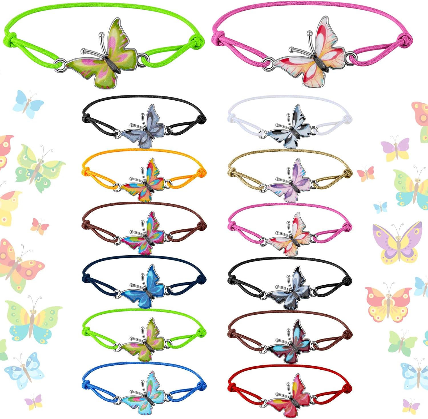 Hicarer 24 Pcs Butterfly Party Favor Bracelets for Girls, Kids Butterfly Gifts, Adjustable Woven Friendship Bracelets Toddlers Jewelry Fairy Party Goodie Bag Classroom Reward