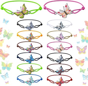 Hicarer 24 Pcs Butterfly Party Favor Bracelets for Girls, Kids Butterfly Gifts, Adjustable Woven Friendship Bracelets Toddlers Jewelry Fairy Party Goodie Bag Classroom Reward
