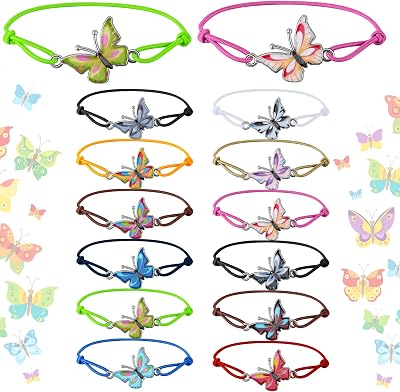 Hicarer Butterfly Bracelets Party Favors Friendship Bracelets Colorful Adjustable Woven Bracelets for Women Girls Kids Butterfly Fairy Party Favors Christmas Birthday Gifts(24 Pcs)