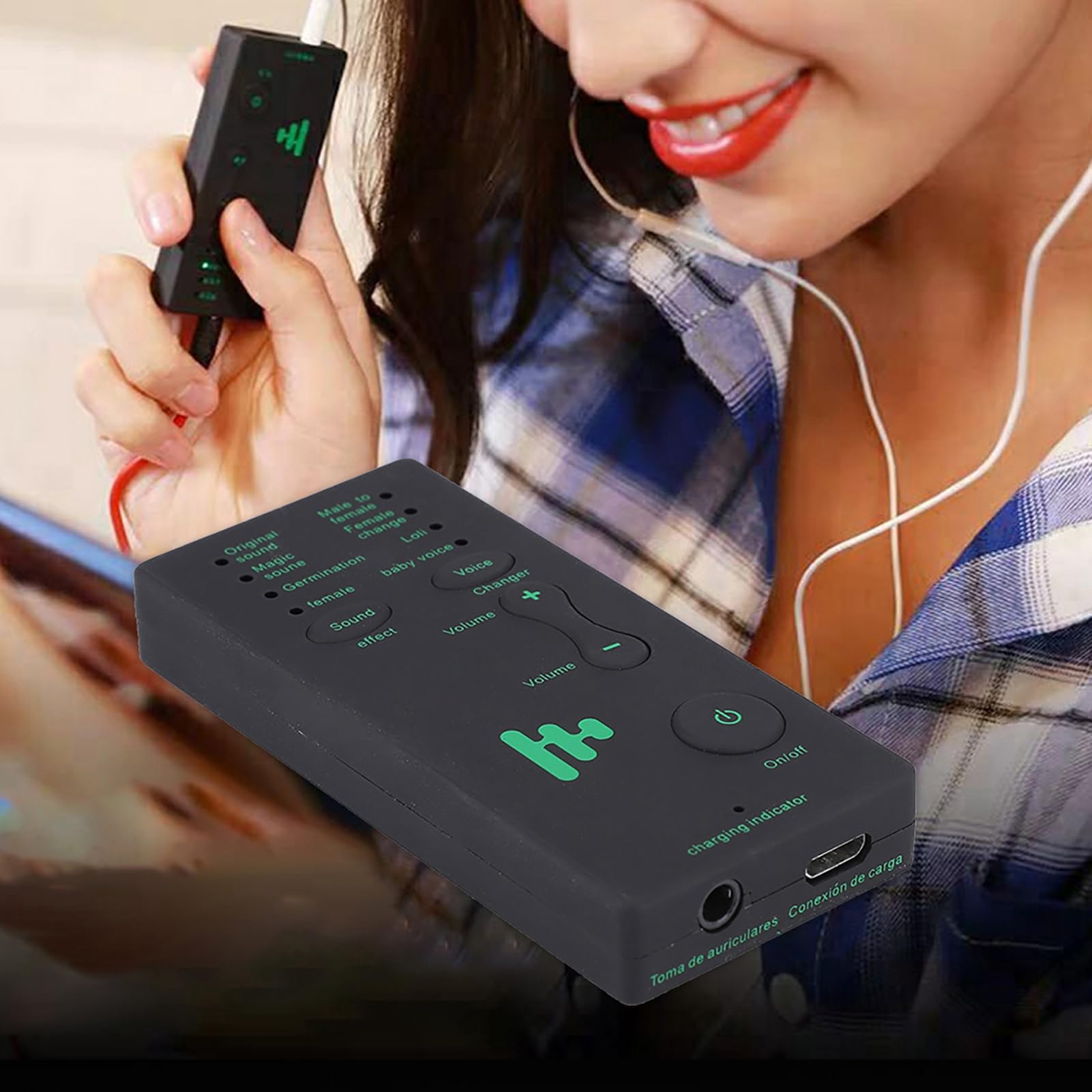 Denash Portátil Mini Voice Changer Tarjeta de Sonido de transmisión en para PC de teléfono móvil (versión en inglés)