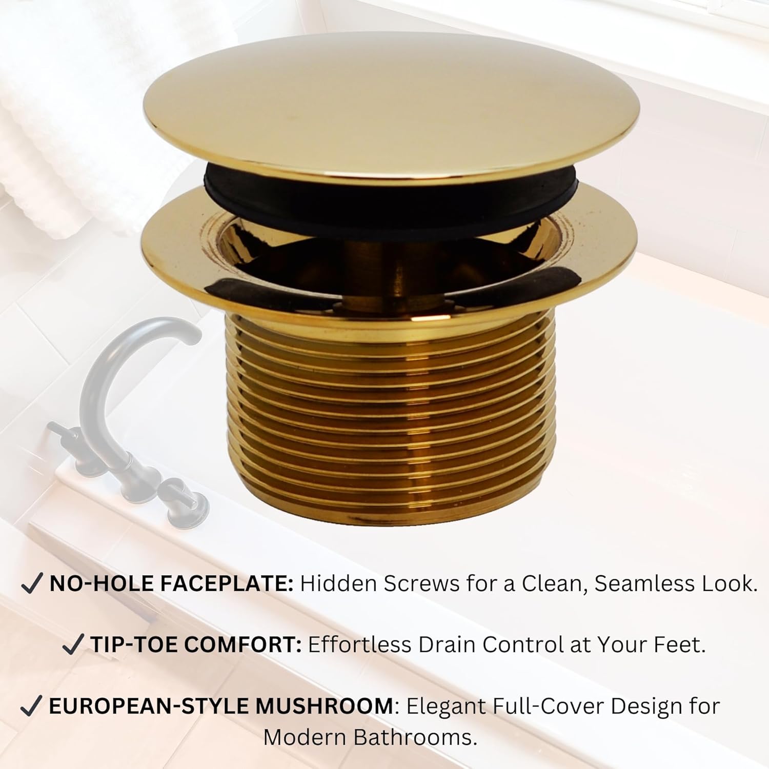 Westbrass Mushroom Tip-Toe Tub Trim Set with Floating Faceplate, Polished Brass, D398RK-01