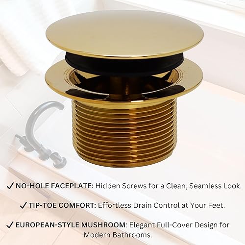 Miniatura 6 de Westbrass Juego de adornos para bañera con punta de hongo con placa frontal flotante, latón pulido, D398RK-01