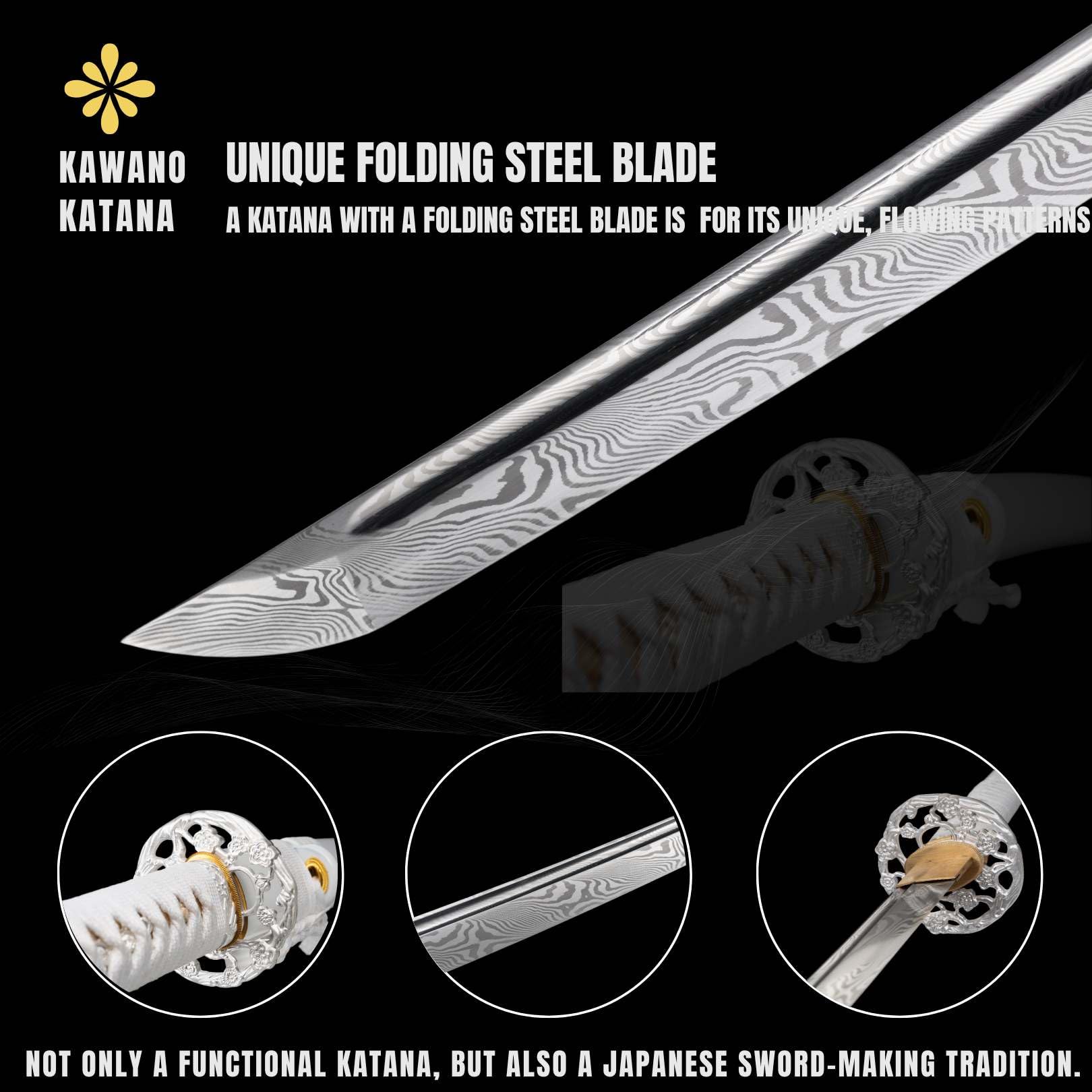 Condition photo showing New/Like New for kawano katana sword, japanese handmade damascus steel folded samurai sword, functional full tang blade katana, real rayskin handle with gift bag
