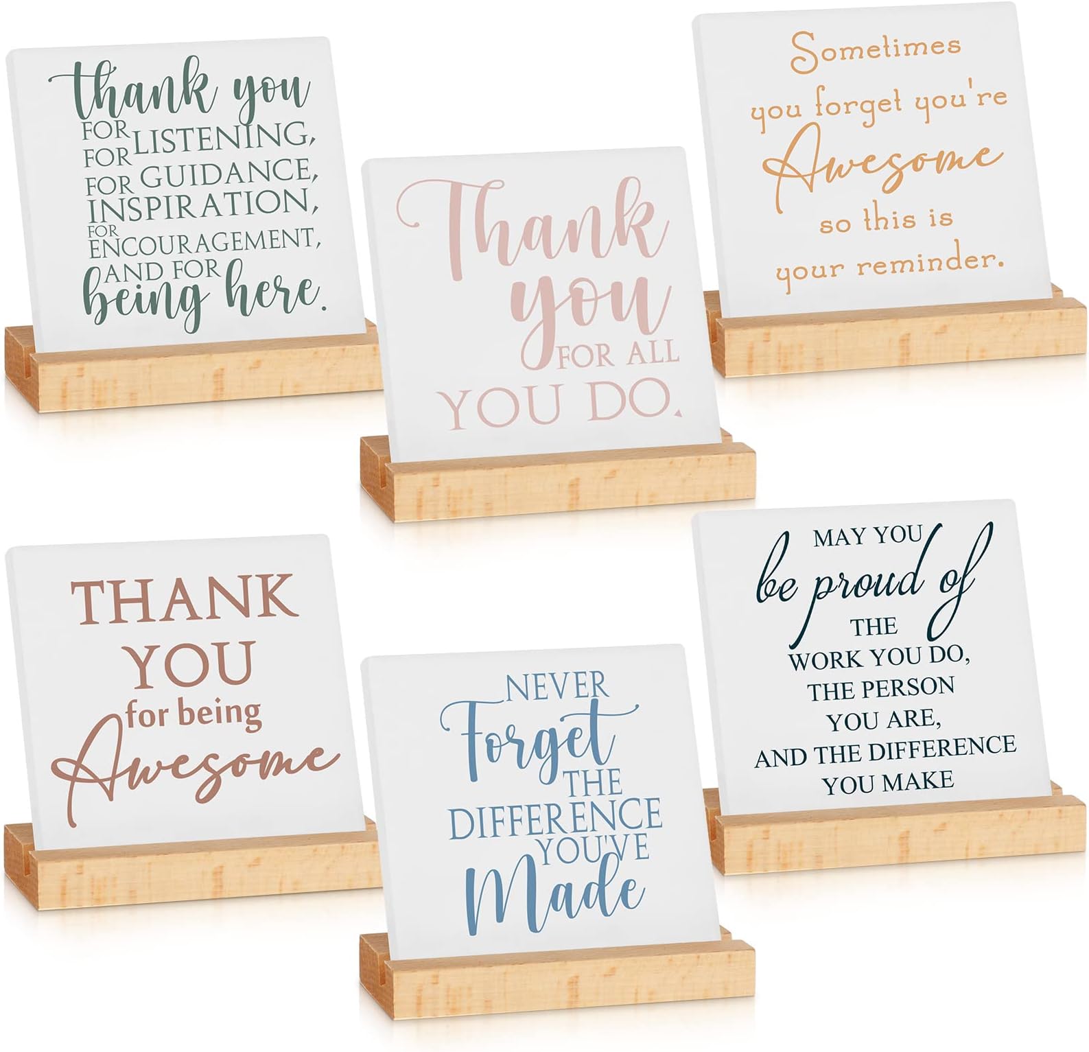 Sieral 6 Packs Thank You Gifts for Coworkers Employee Appreciation Gifts Inspirational Desk Decor Motivational Desk Signs Thank You Sign for Teacher(Thanks,Multicolor)
