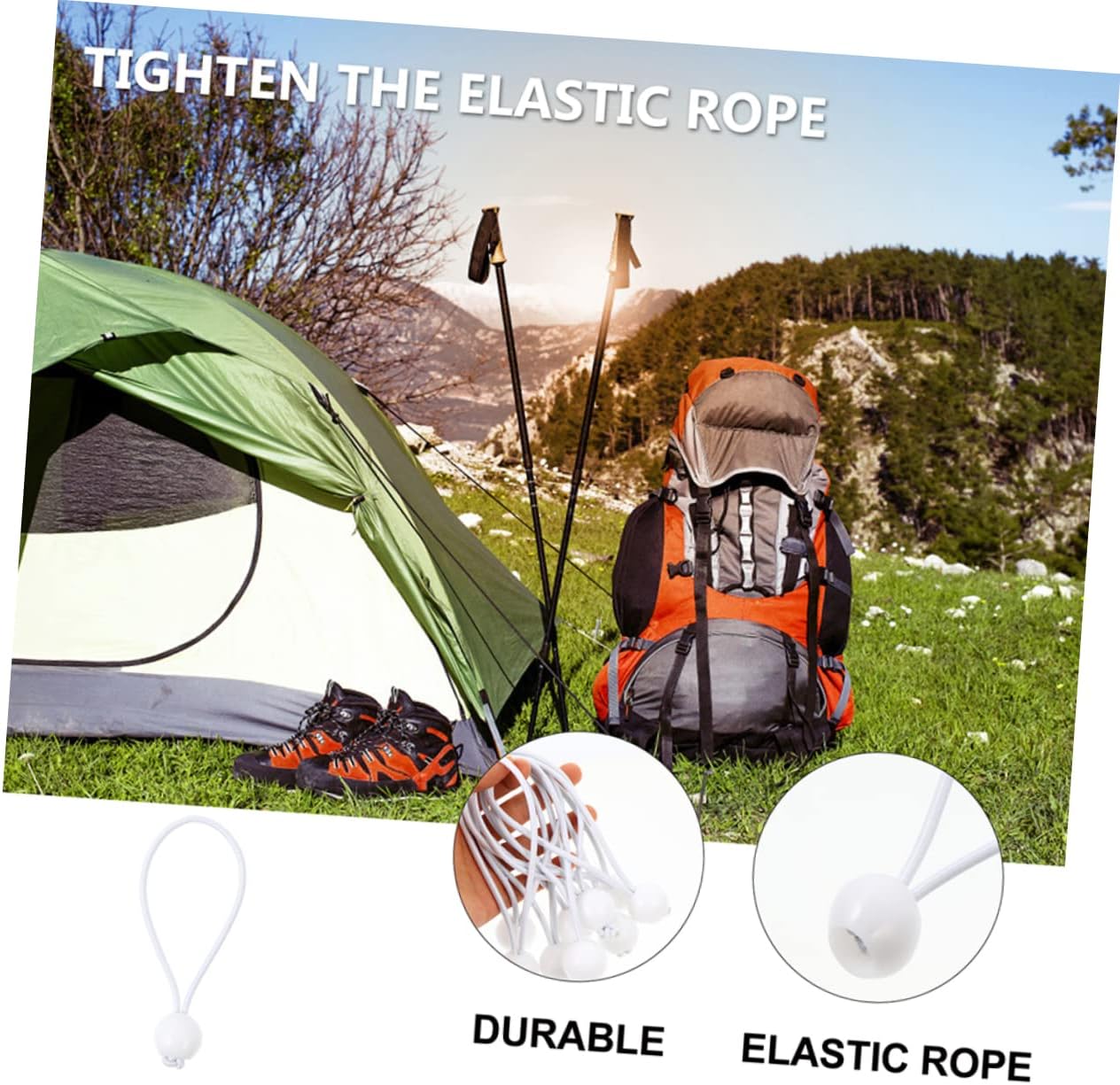 50pcs Tent Bungee Cord with Ball Durable Bungee Strap for Canopy Tarps Shelter High Strength Easy to Use for Outdoor Activities and Fishing Gear