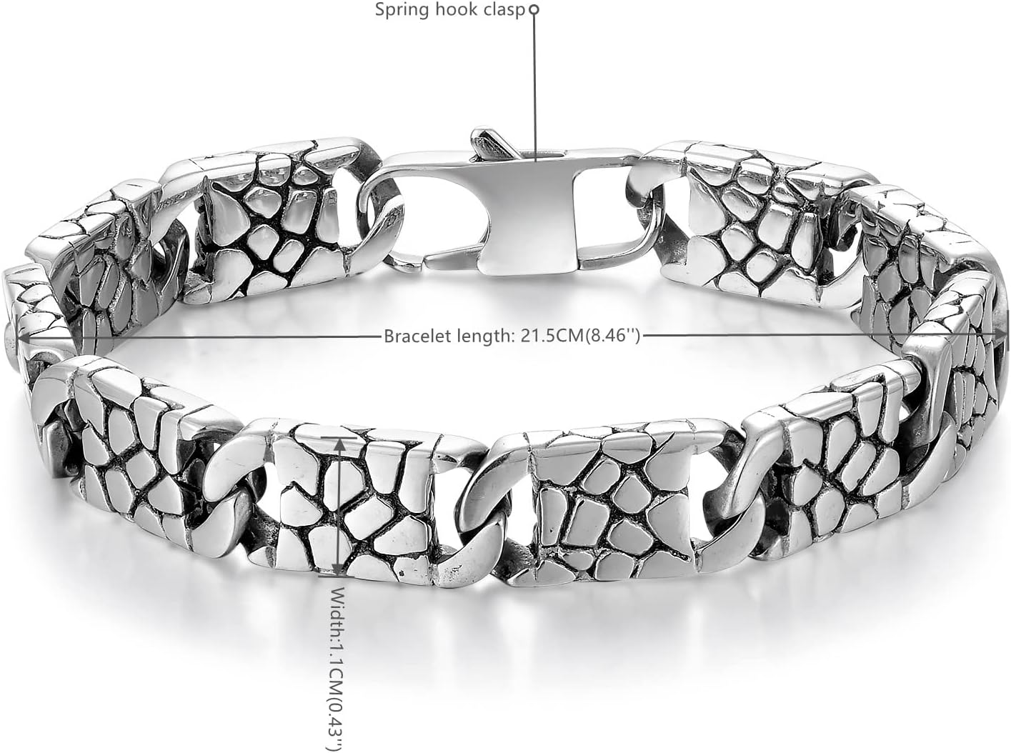 Mens Stainless Steel Link Chain Bracelet, Snake Scale Textured Punk Rock Bracelet, Timeless Minimalist Style - Image 3