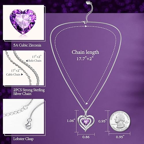 Miniatura 6 de Collar de plata de ley 925 con piedra natal de corazón para mujer, joyería para esposa, oro rosa, collares chapados en oro blanco de 18 quilates, te