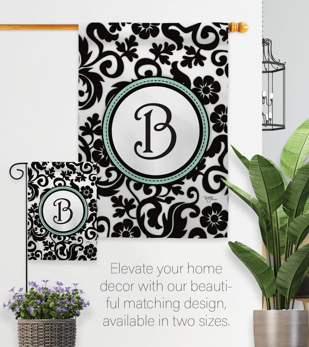Breeze Decor - Damask B Initial Interests - Everyday Simply Beauty Impressions Decorative Vertical Garden Flag 13" x 18.5" Printed in USA