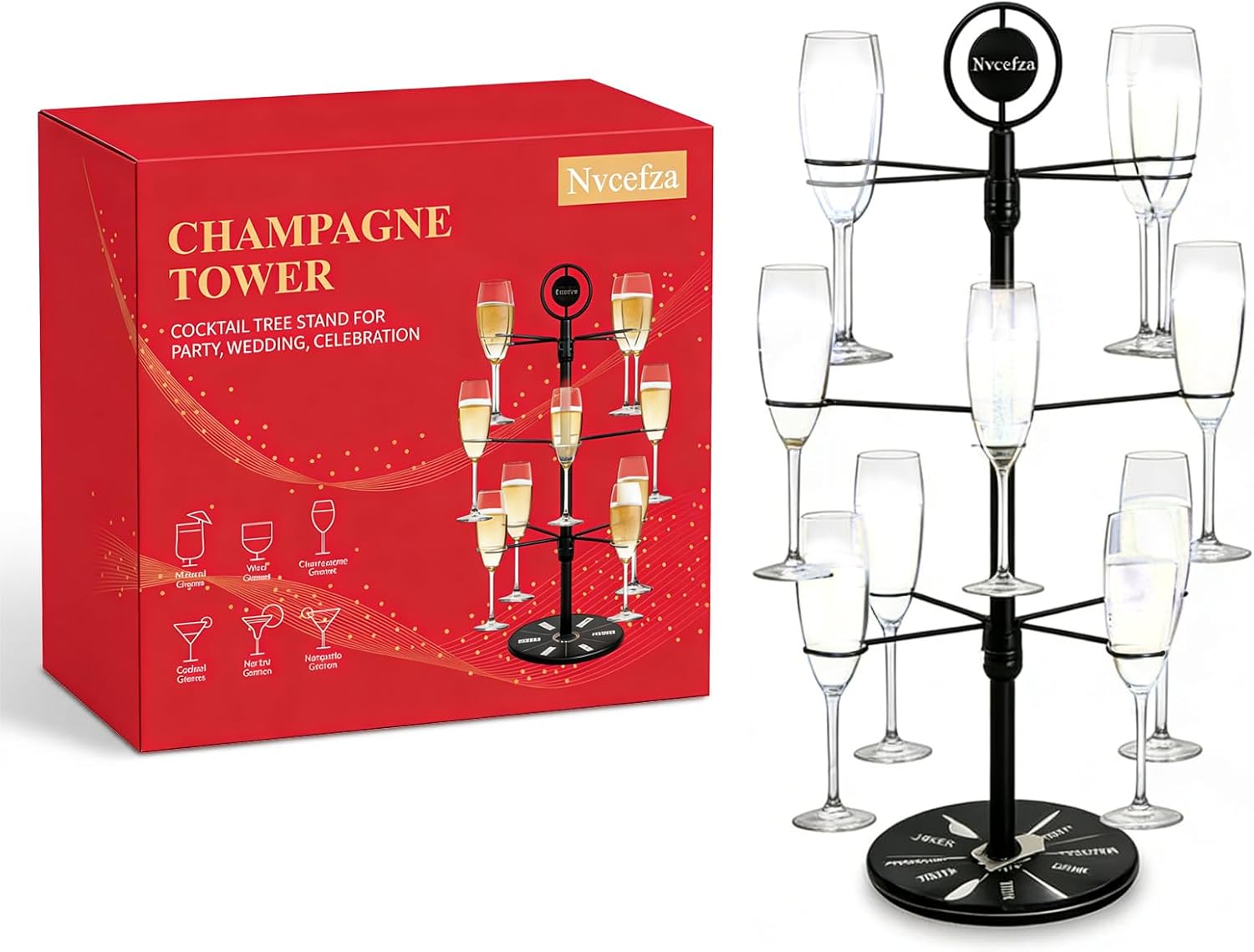 Metal Cocktail Tree Stand with Spin The Shot -Heavy Duty Roulette Drinking Game Set 3 Tier 12 Holders for Champagne Martini Cup Fun Party Drinking Game for Adults Party Celebration