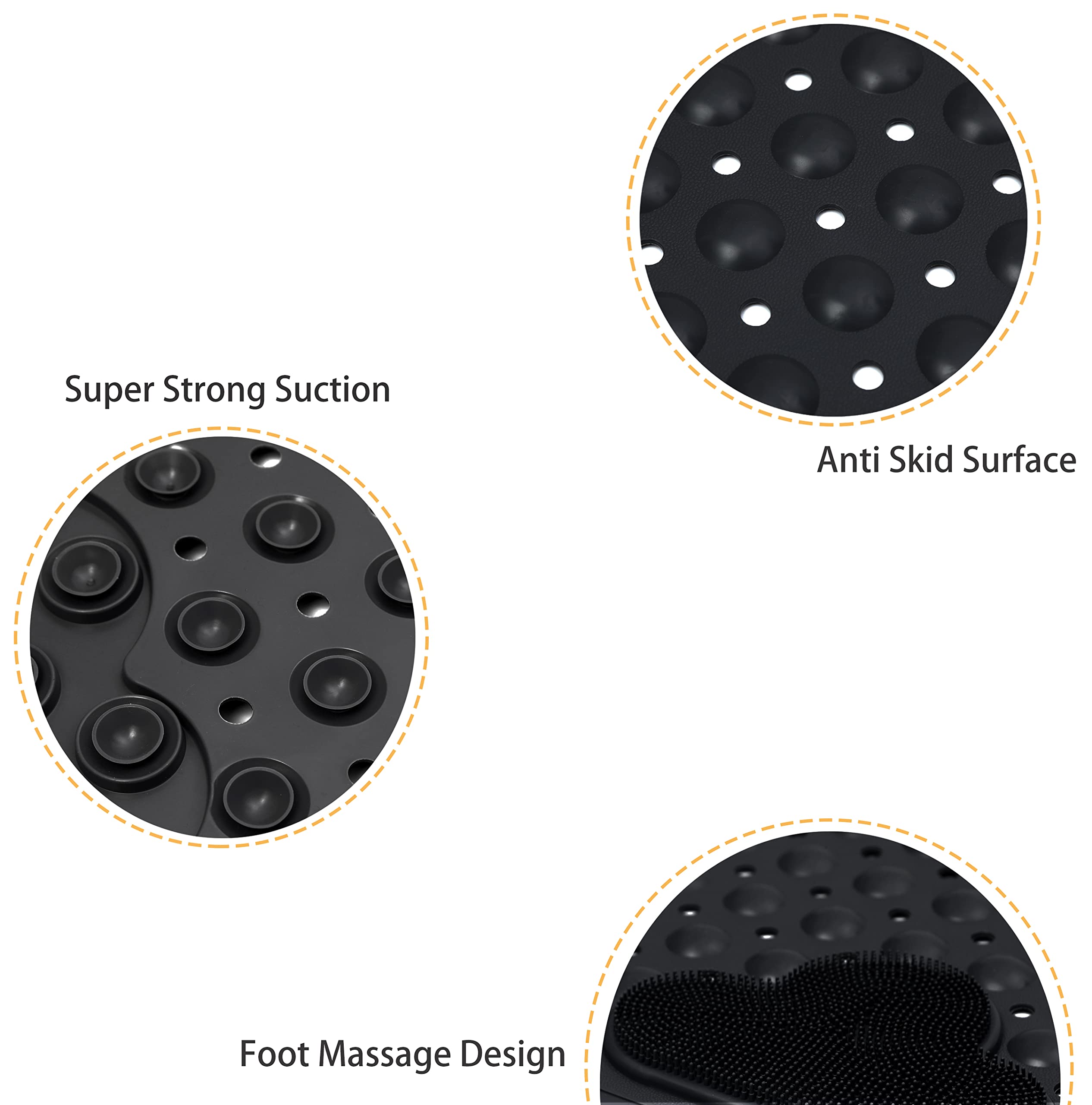 Alfombrilla de baño antideslizante para bañera con ventosas, alfombrilla de baño para bañera, 28 x 16 pulgadas, lavable a máquina (negro)