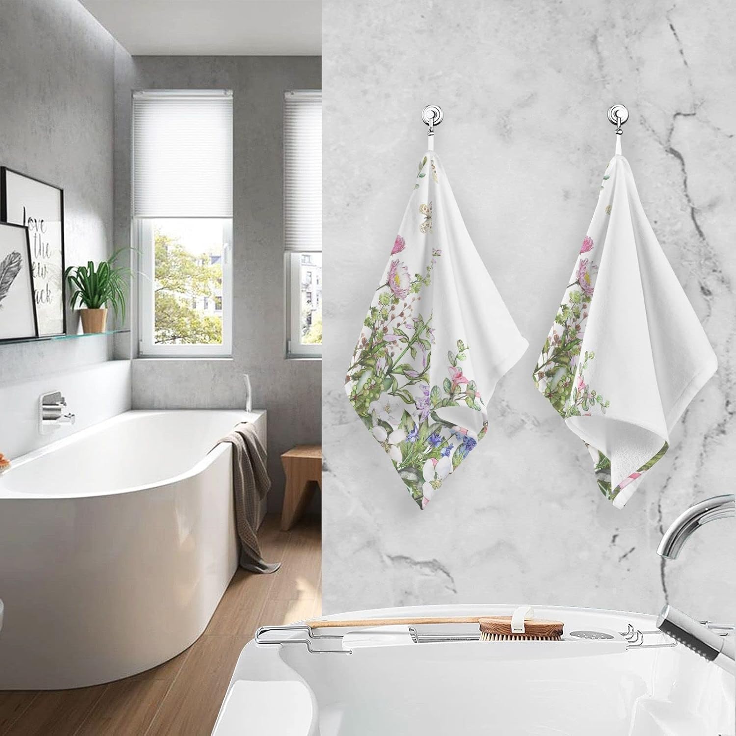 senya Spring Towels Cotton Hand Towels Pack of 2, Spring Wild Flowers Butterfly Ultra Soft Highly Absorbent Towels for Bathroom, 16x28 Inches