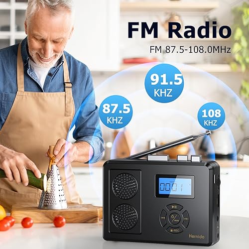 Miniatura 6 de Reproductor de cinta de casete portátil, radio FMreproductor USBconvertidor digital MP3, altavoz estéreo dual integrado y batería recargable,