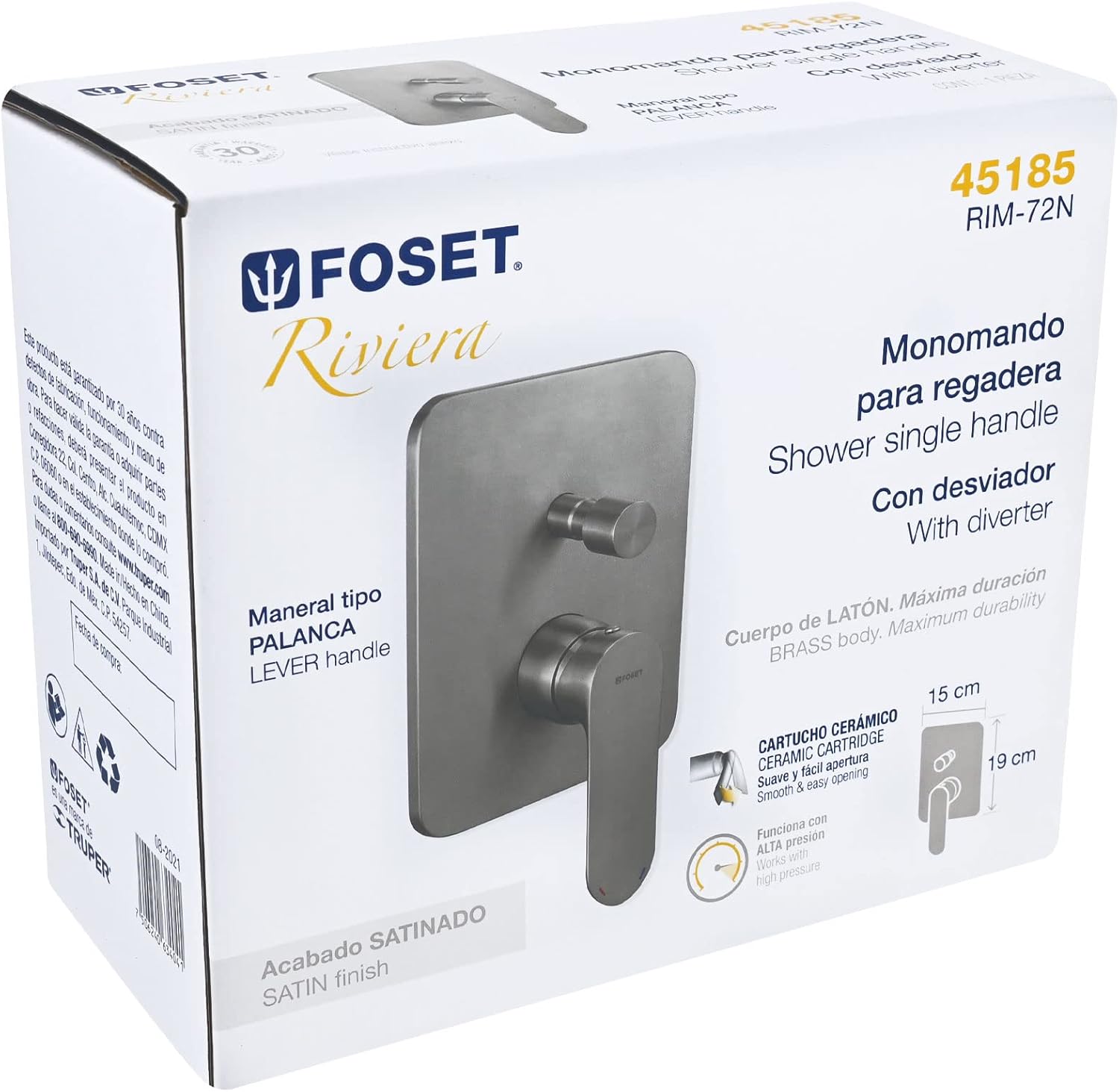 Single lever shower with diverter, sateen, Riviera