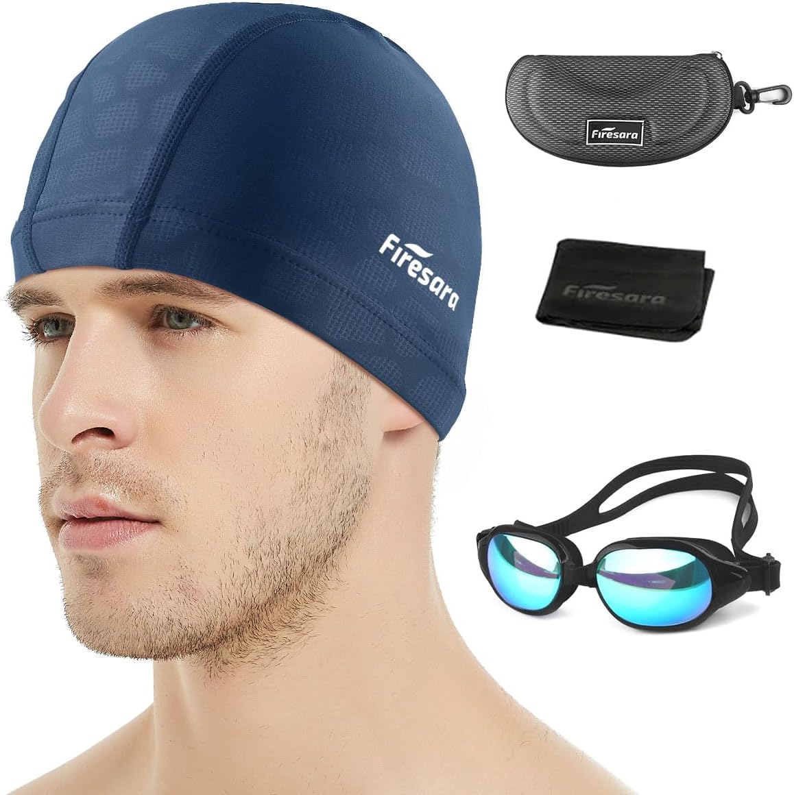 Firesara Fabric Swim Cap + Swim Goggles